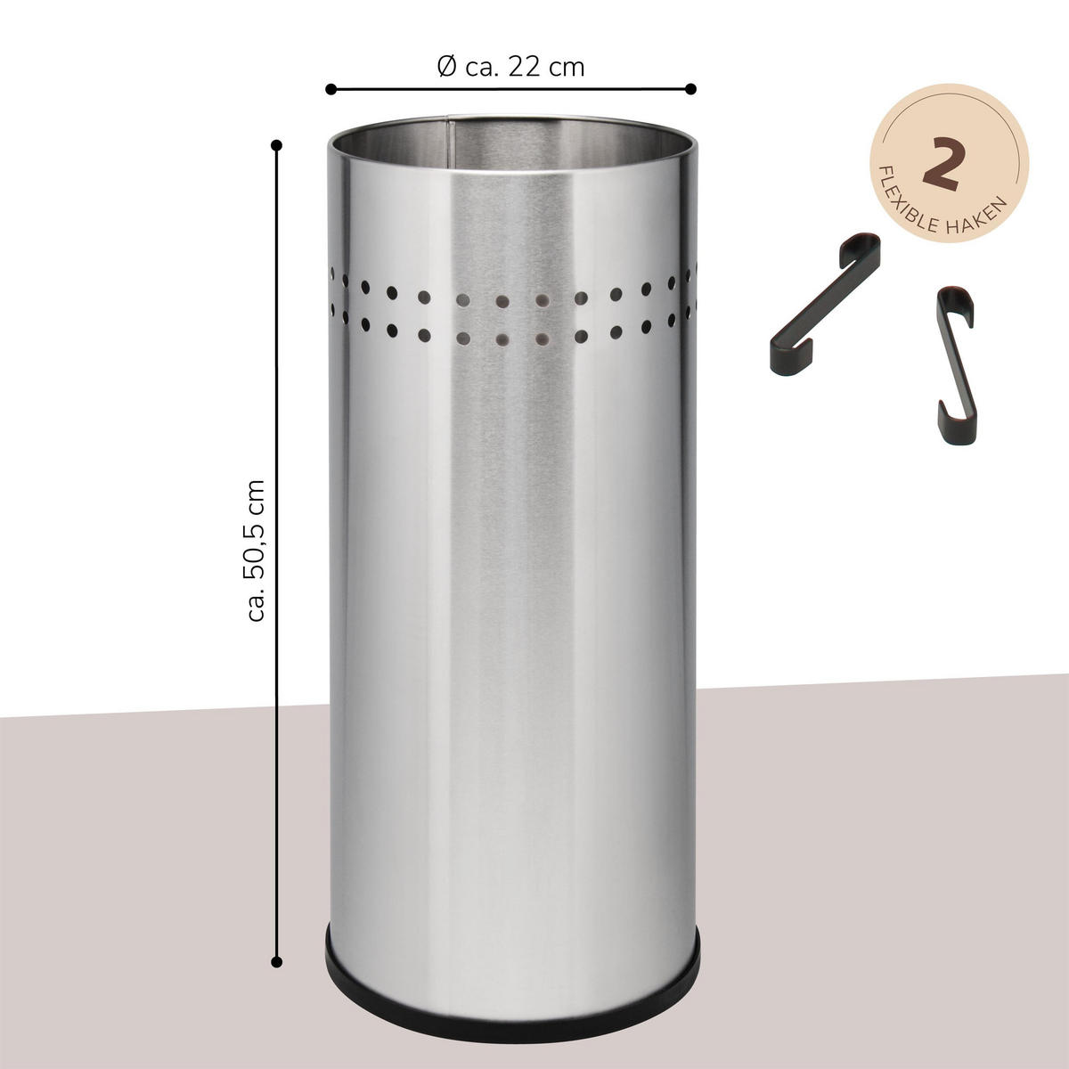 SCHIRMSTÄNDER, mit Abtropfschale, Edelstahl - Edelstahlfarben, Metall (22/50.5/22cm) - bremermann