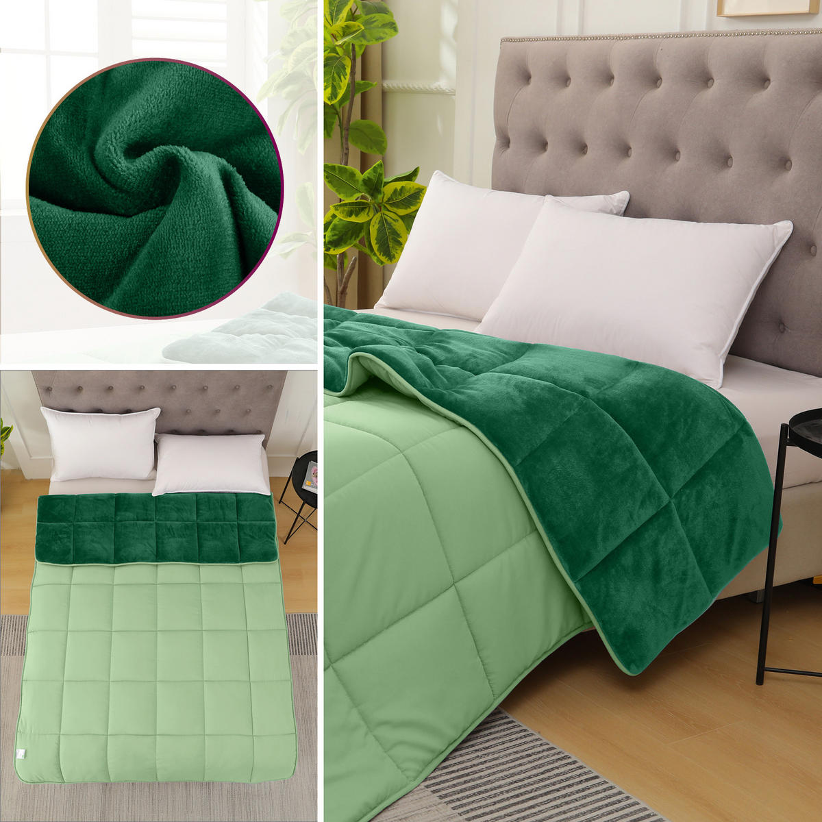PLÜSCH Steppbett Bi-Color grün 155x220 - Grün, Textil (155/220cm) - wometo