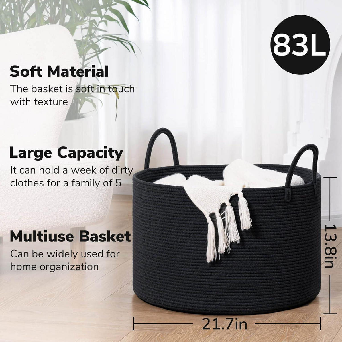 WÄSCHEKORB geflochten 55 x 35 cm Schwarz - Schwarz, Textil (55/35/55cm)