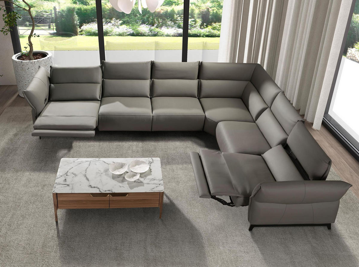 ECKSOFA Dunkelgraues modulares Relax-Ecksofa aus Leder 370/295/93 cm - Dunkelgrau/Schwarz, Leder/Metall (370/295cm) - ANGEL CERDA