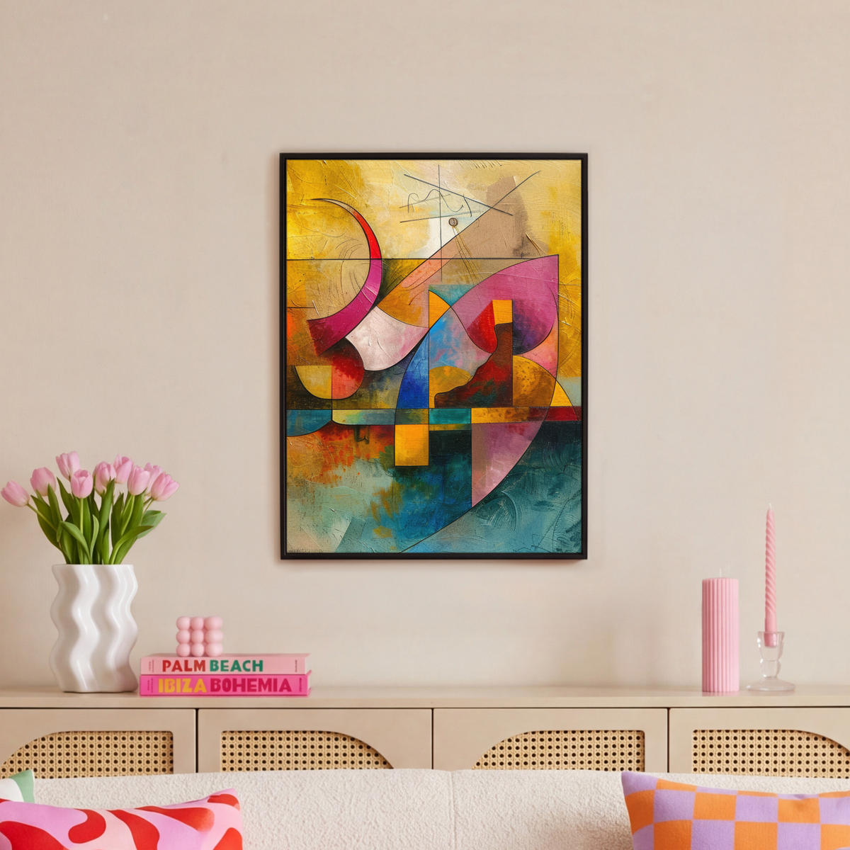 LEINWAND Bilder mit Rahmen - Kunst - Abstrakt - Modern - 50x70 - Gelb, Textil (50/70cm) - MuchoWow