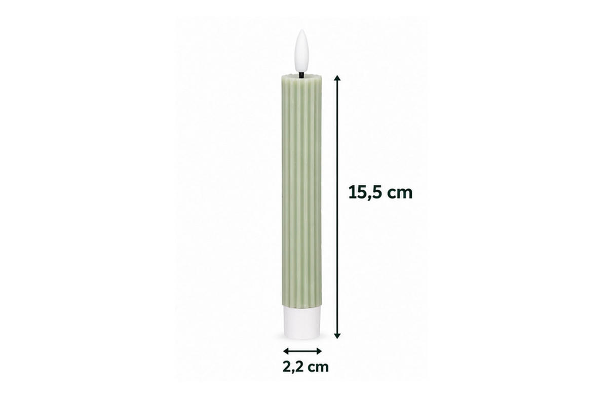 LED-KERZENSET Ø2,2x15,5 cm, Grün - Grün, Naturmaterialien (2.2/2.2/15.5cm) - dasmöbelwerk