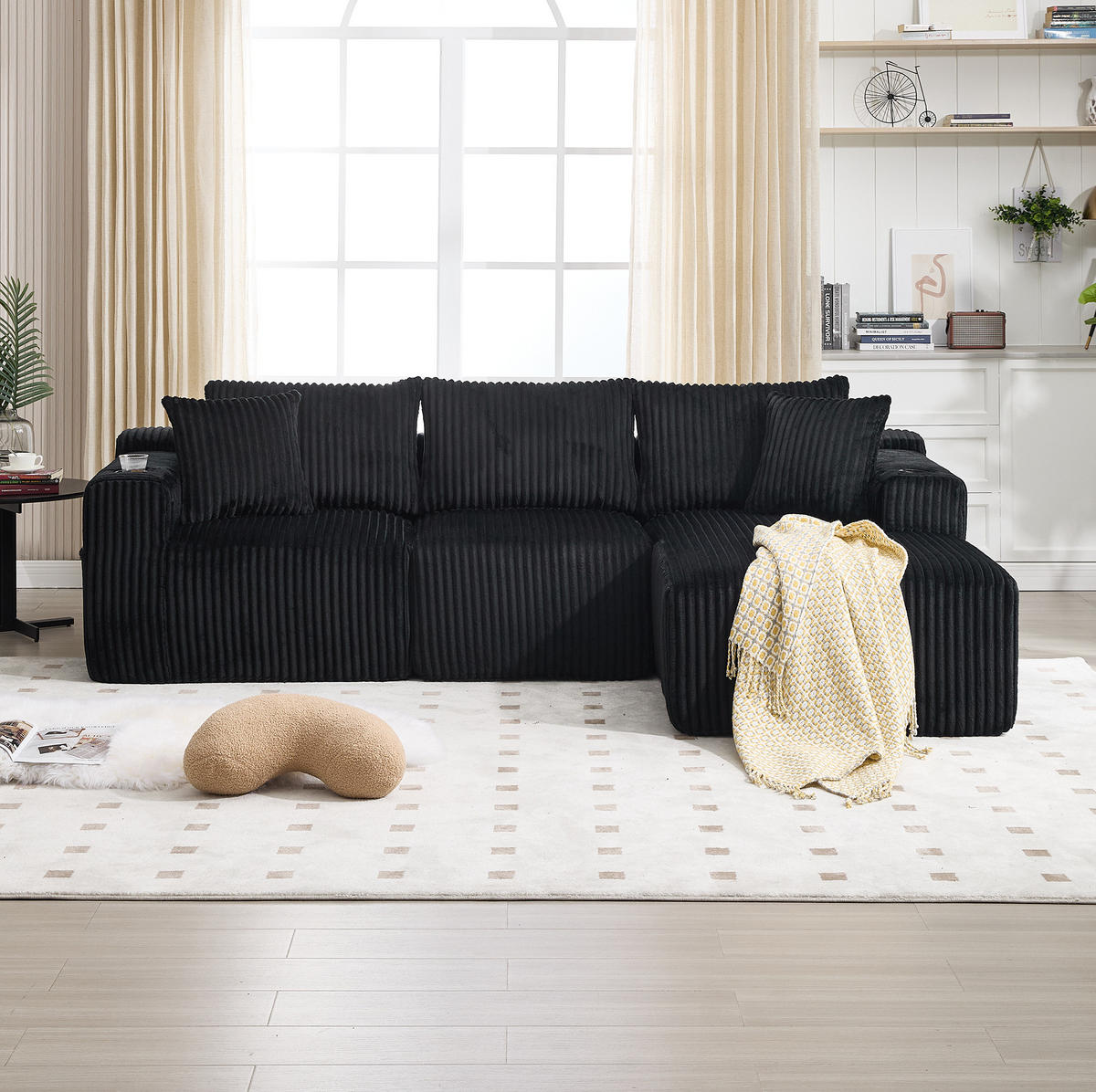 ECKSOFA 257/90-160/62 cm Schwarz aus Cord mit Chaiselongue - Schwarz, Textil (160/257cm) - OKMYHOME