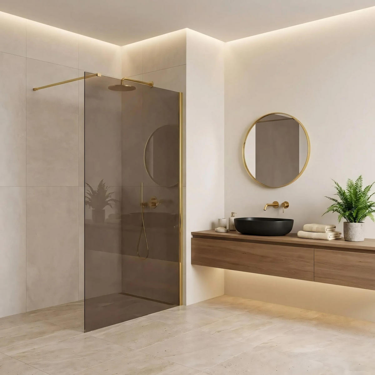 DUSCHWAND Rea Flexi Brown / Gold 80 - Goldfarben, Glas (120/80/195cm) - REA