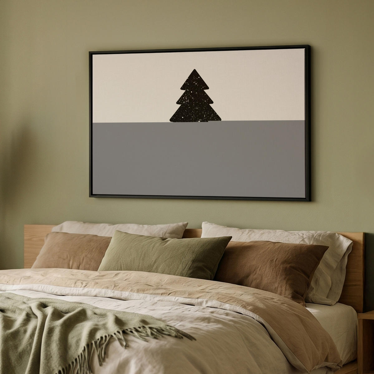 LEINWAND Bilder mit Rahmen - Weihnachtsbaum - Schwarz - Urlaub - Beige - 90x60 - Schwarz, Textil (90/60cm) - MuchoWow