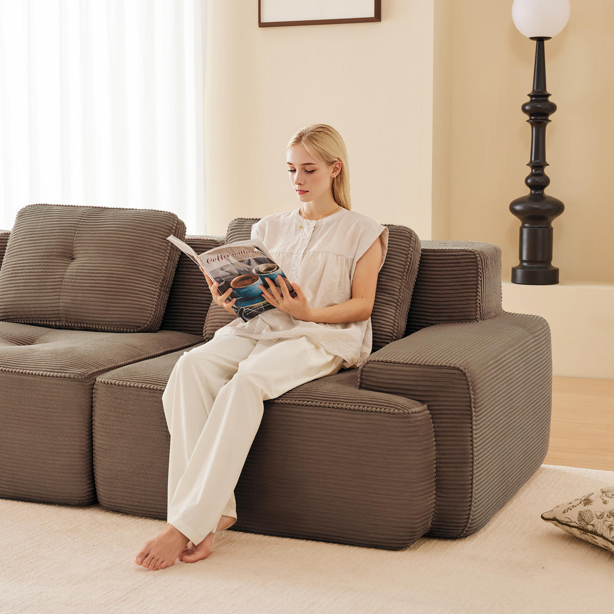 ECKSOFA aus Cord mit modularem Design und breiten Armlehnen Braun - Braun, Textil (104/382cm) - Modenvie
