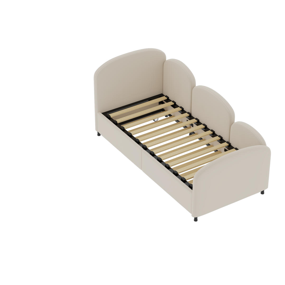 SAMT-POLSTERBETT 90/200 cm mit Stauraum und gepolsterten Bettseiten - Beige, Textil (90/200cm) - BEAOK