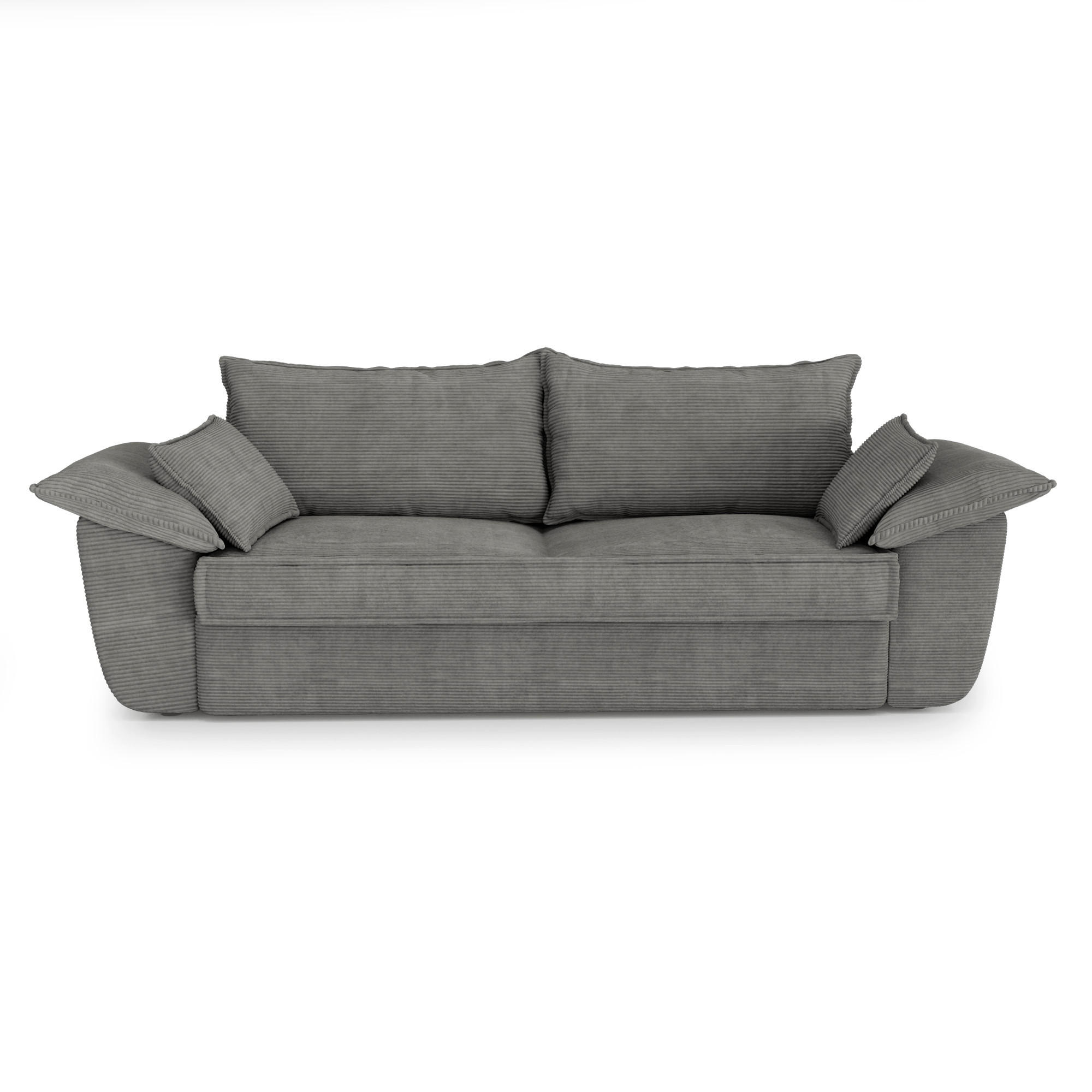 SOFA 3-Sitzer Gerippter Samt Anthrazitgrau 232cm - Dunkelgrau/Anthrazit, Textil (232/92/102cm) - Sia Home