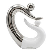 SKULPTUR Keramik 34x28cm, Paar Figur, Silber Weiß, Dekofigur, Wohnzimmer, Büro, Geschenk, Sammler, Moderne Statue, Wohnung Deko, Dekoration, Kunst - Weiß/Nickelfarben, Keramik (28/15/30cm) - Gilde