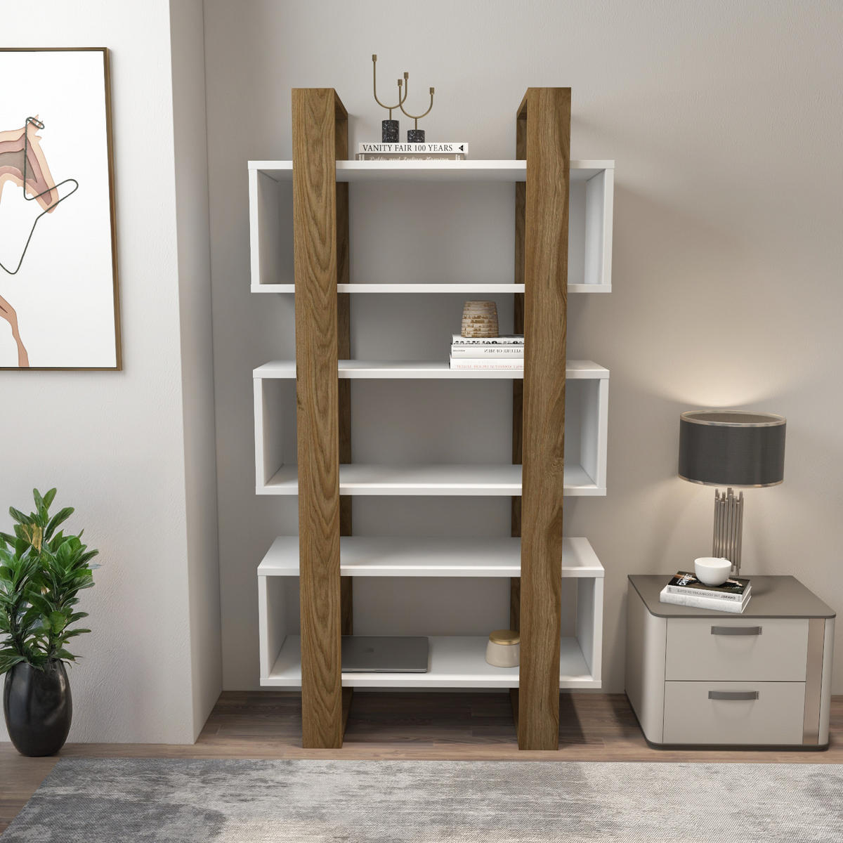 BÜCHERREGAL Reina - Weiß/Braun, Holzwerkstoff (80/150/29.5cm) - Decorotika