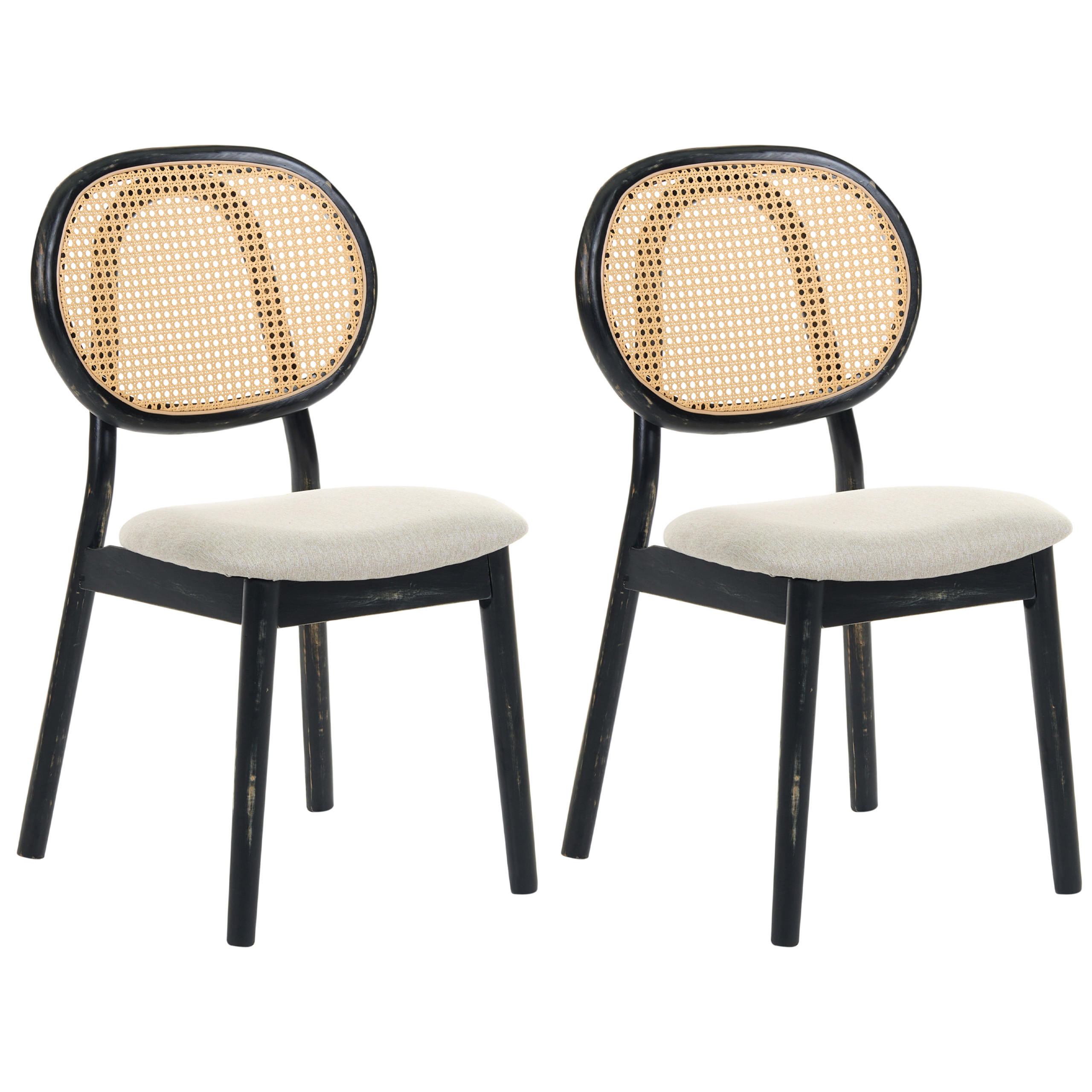 STUHL 2er-Set Holz Schwarz/Beige Gaviota - Schwarz, Holz (49/88/55cm) - Beliani