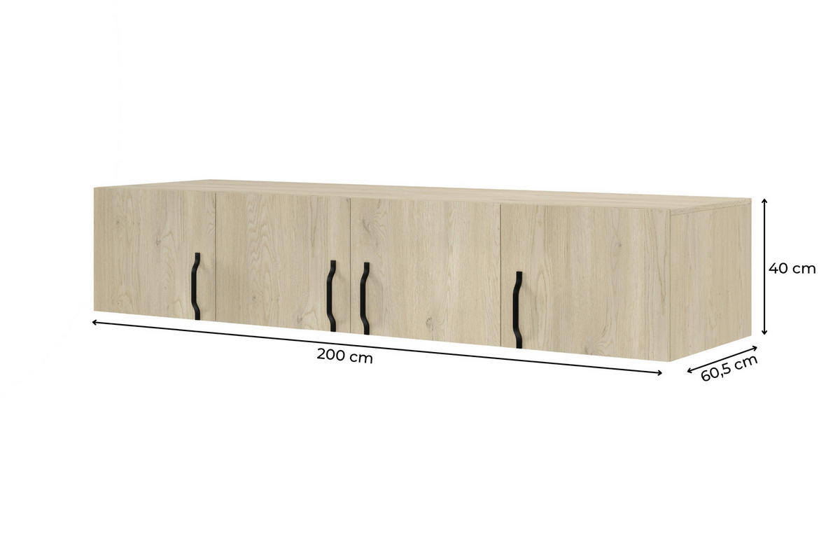 AUFSATZSCHRANK BRISSO BRN1 200/40/60,5 cm in Eiche Ceremona mit Metallgriffen - Eichefarben, Holzwerkstoff/Metall (200/40/61cm) - Deine Möbel 24