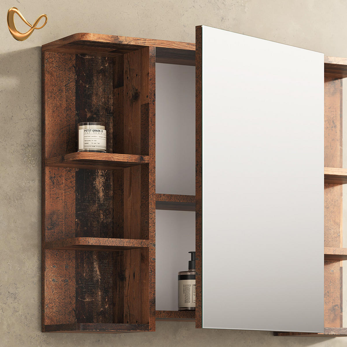BADSPIEGELSCHRANK Fucino Antikholz 79.6 x 64 cm - Alteiche, Holzwerkstoff (79.6/64/21.2cm) - Livinity®