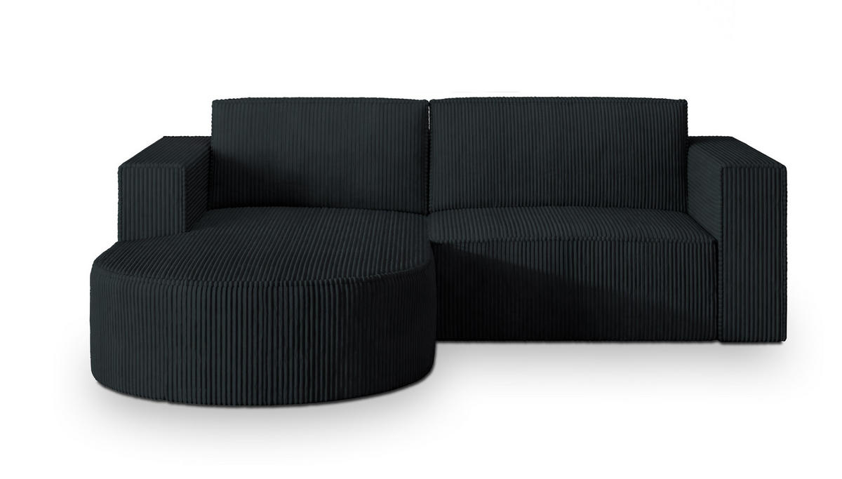 ECKSOFA SORELA P L-S Schwarz Kordstoff mit Schlaffunktion - Schwarz, Holz (263/174cm) - MASSENO