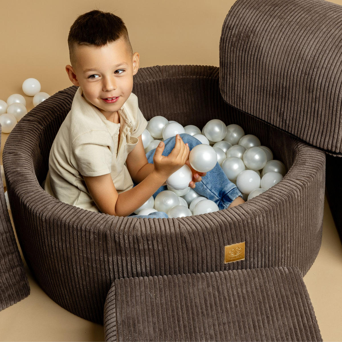 BÄLLEBAD für Kinder, Cord, Khaki - Koralle/Salbeigrün, Textil (90/90/30cm) - MeowBaby