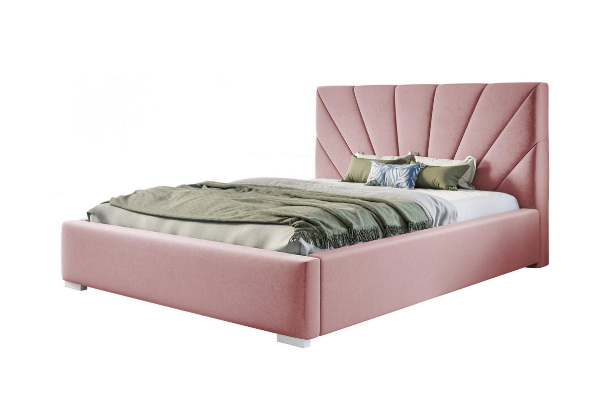 POLSTERBETT Denver, 160x200 cm, mit Bettkasten und Lattenrost aus Holz, Velourstoff, Farbe: Rosa - Rosa, Holz/Kunststoff (160/200cm) - Alpi-Möbel