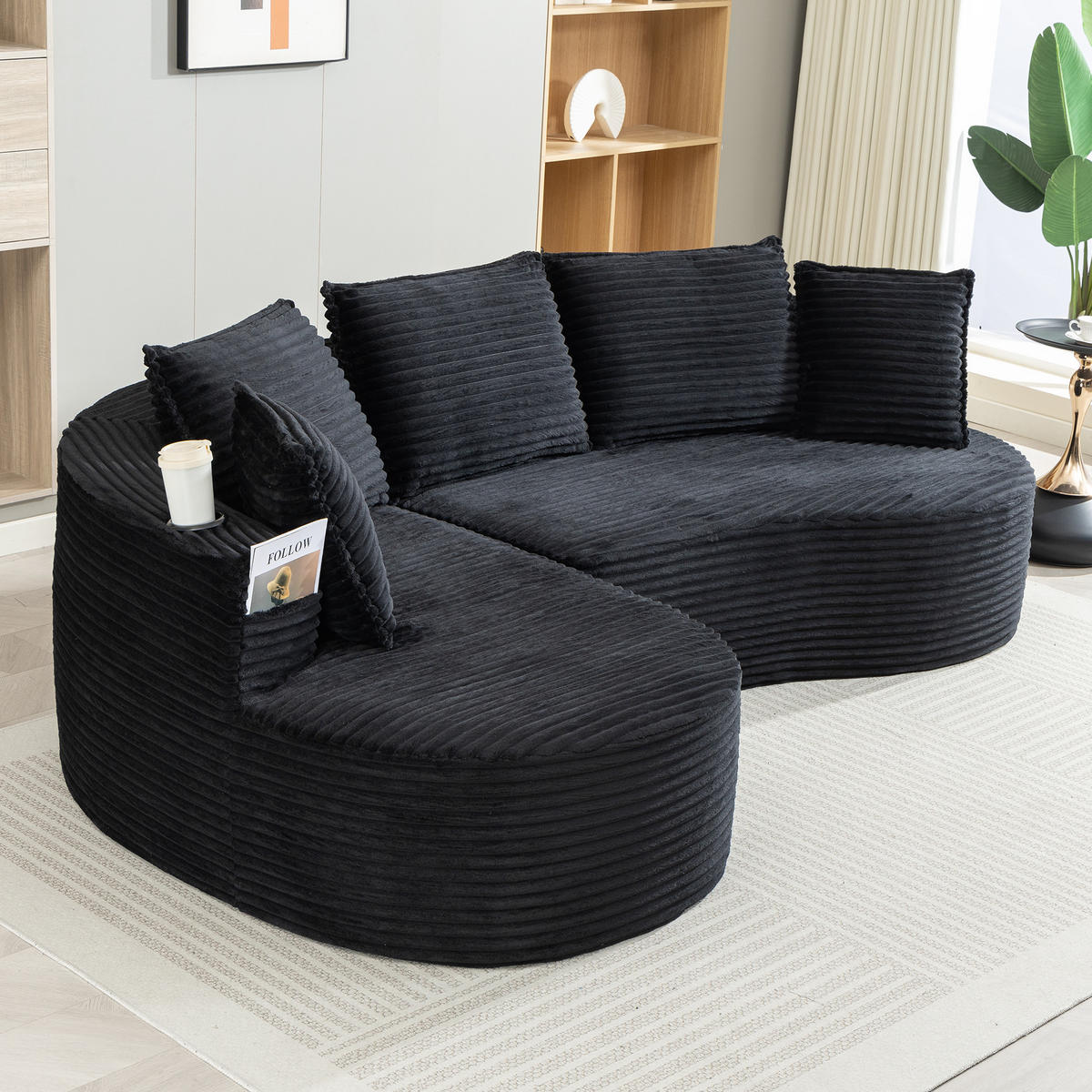 ECKSOFA 250/152/82 cm Schwarz mit Becherhalter und Stautasche - Schwarz, Textil (250/152cm) - Oxeza