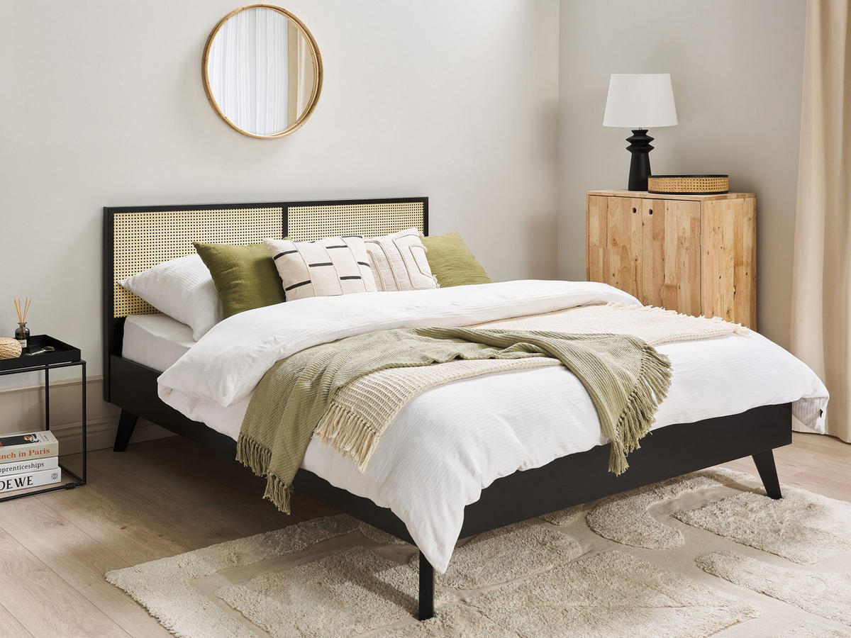 BETT 160/200cm Schwarz Monpazier - Schwarz, Naturmaterialien (160/200cm) - Beliani