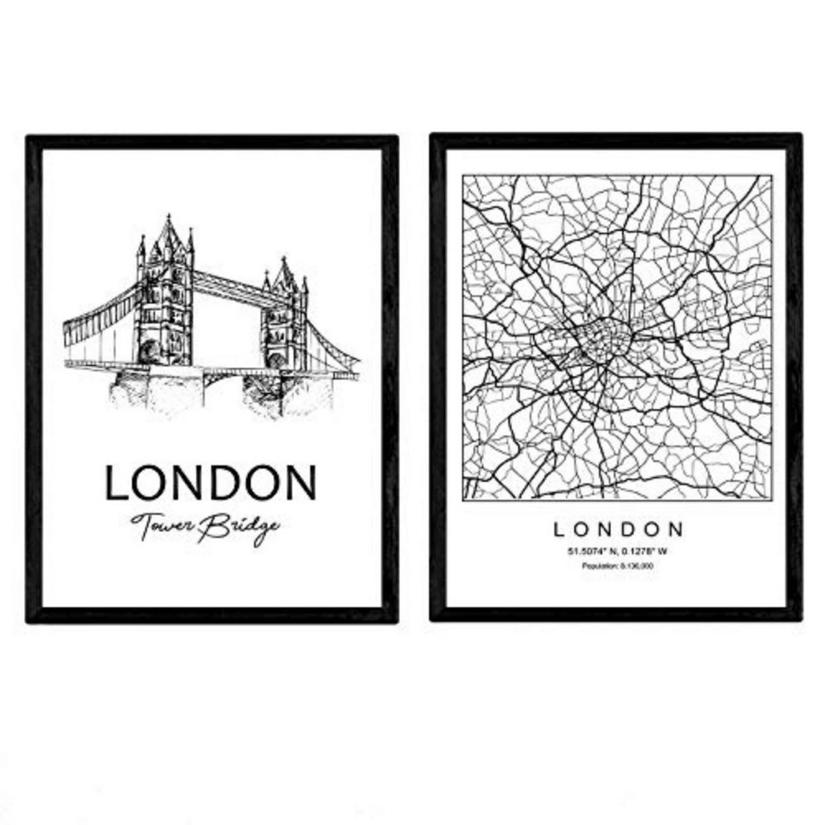 POSTER Set Mit 2 Städte Denkmäler London Tower Bridge A4 Rahmenlos - Klar, Papier (29.7/5/21cm) - Nacnic