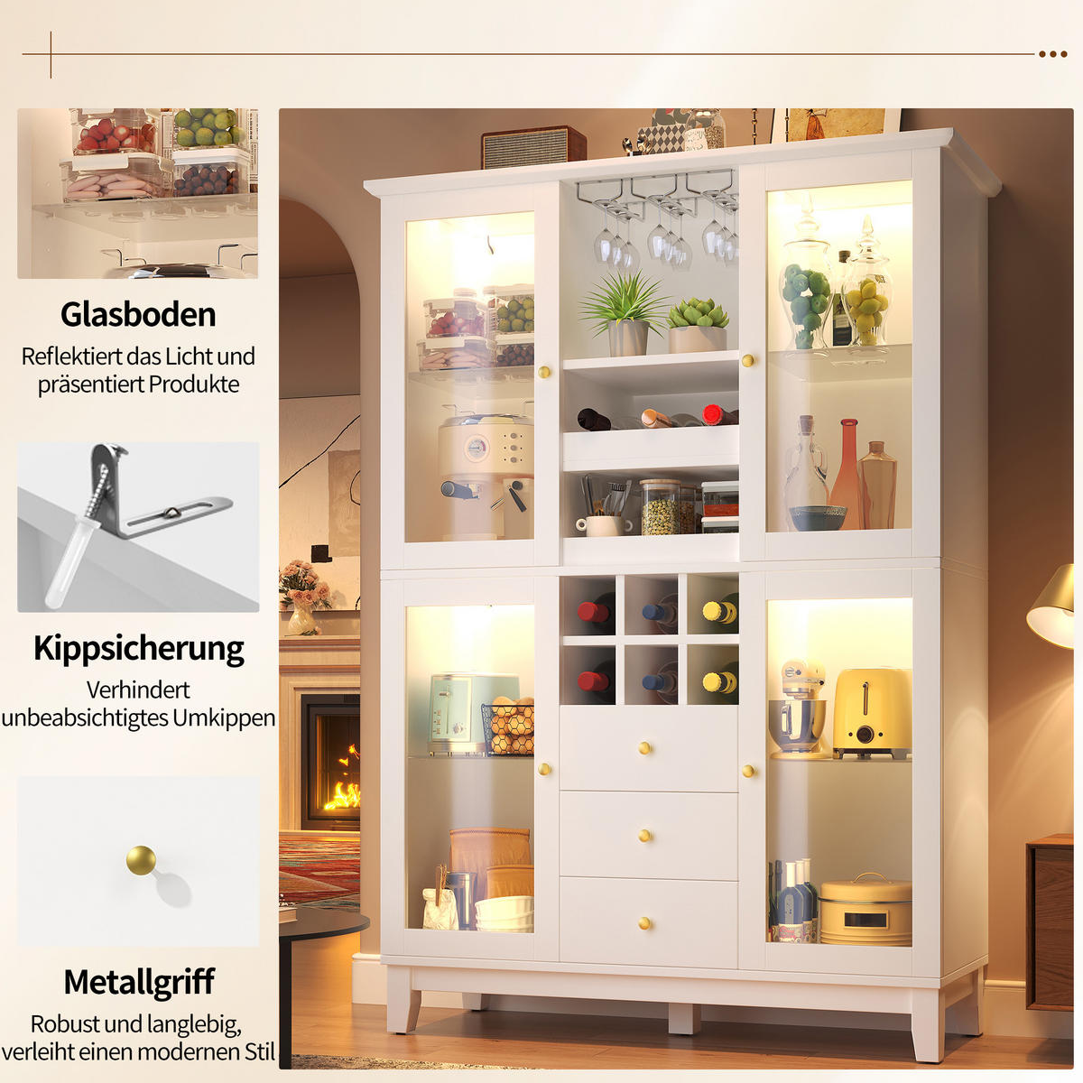WEINSCHRANK LED App 180.5x120x40Cm Glas Flaschenhalter - Weiß, Holzwerkstoff (120/180.5/40cm) - FLIEKS