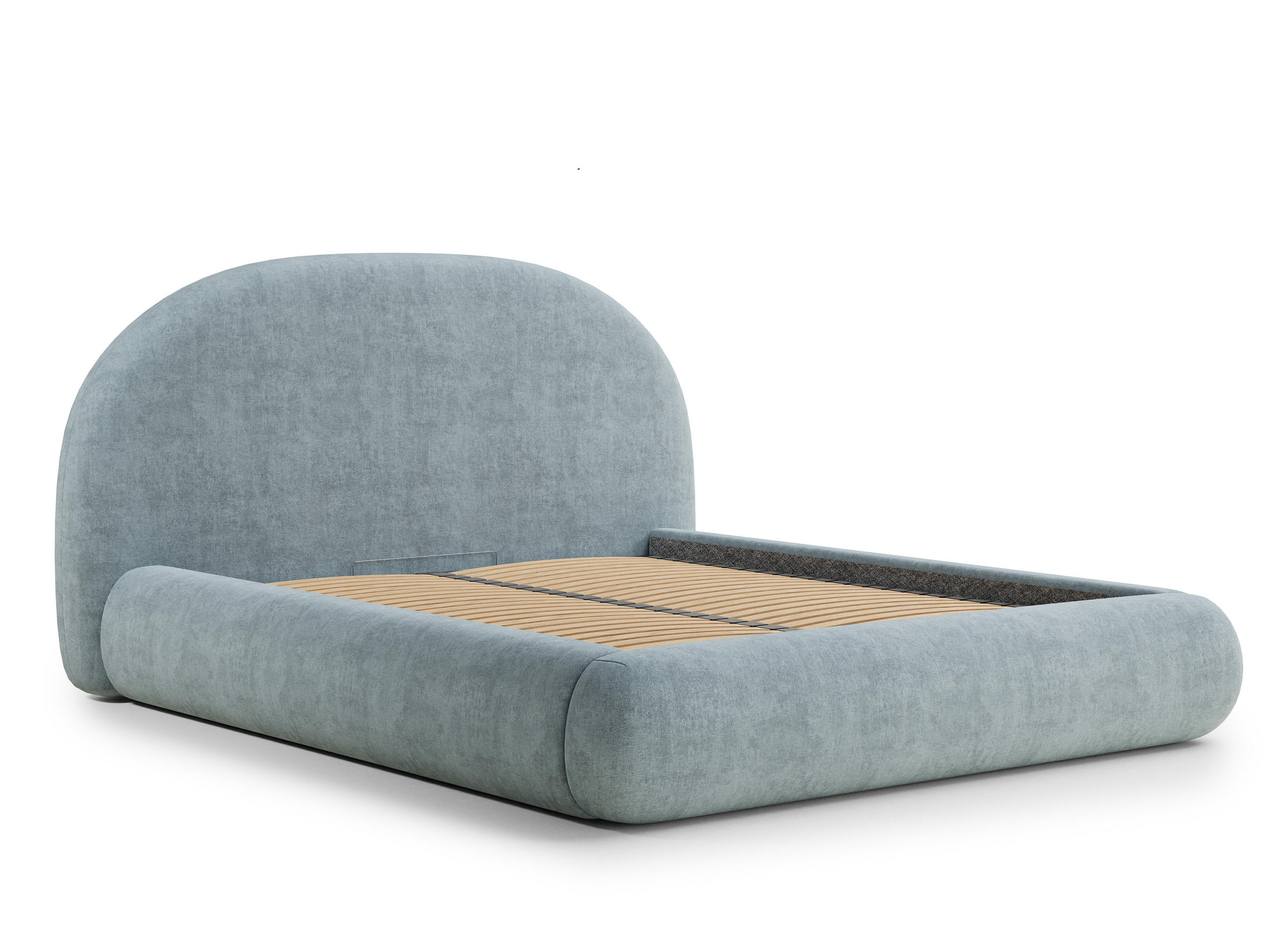 POLSTERBETT Maumere Hellblau 160/200 cm im Chenille-Stoff - Schwarz/Naturfarben, Holz/Holzwerkstoff (160/200cm) - Maison de Reve