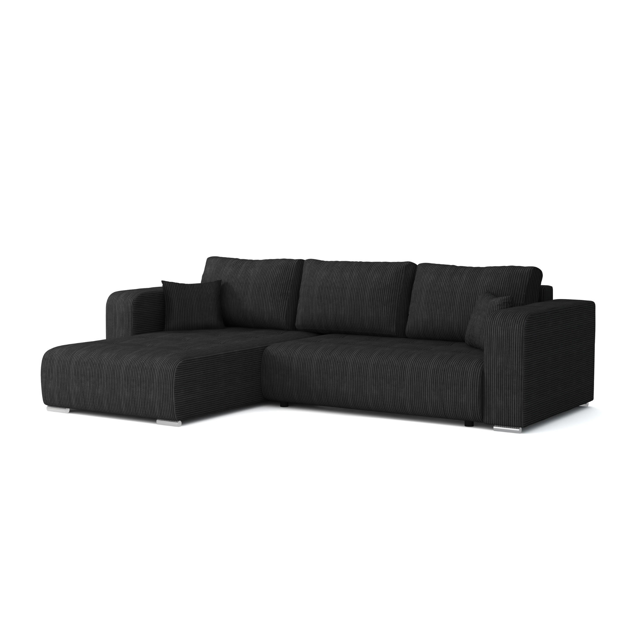 ECKSOFA CARACAS 288/185 in Cord Schwarz mit Schlaffunktion links - Schwarz, Holz/Holzwerkstoff (288/185cm) - Deine Möbel 24