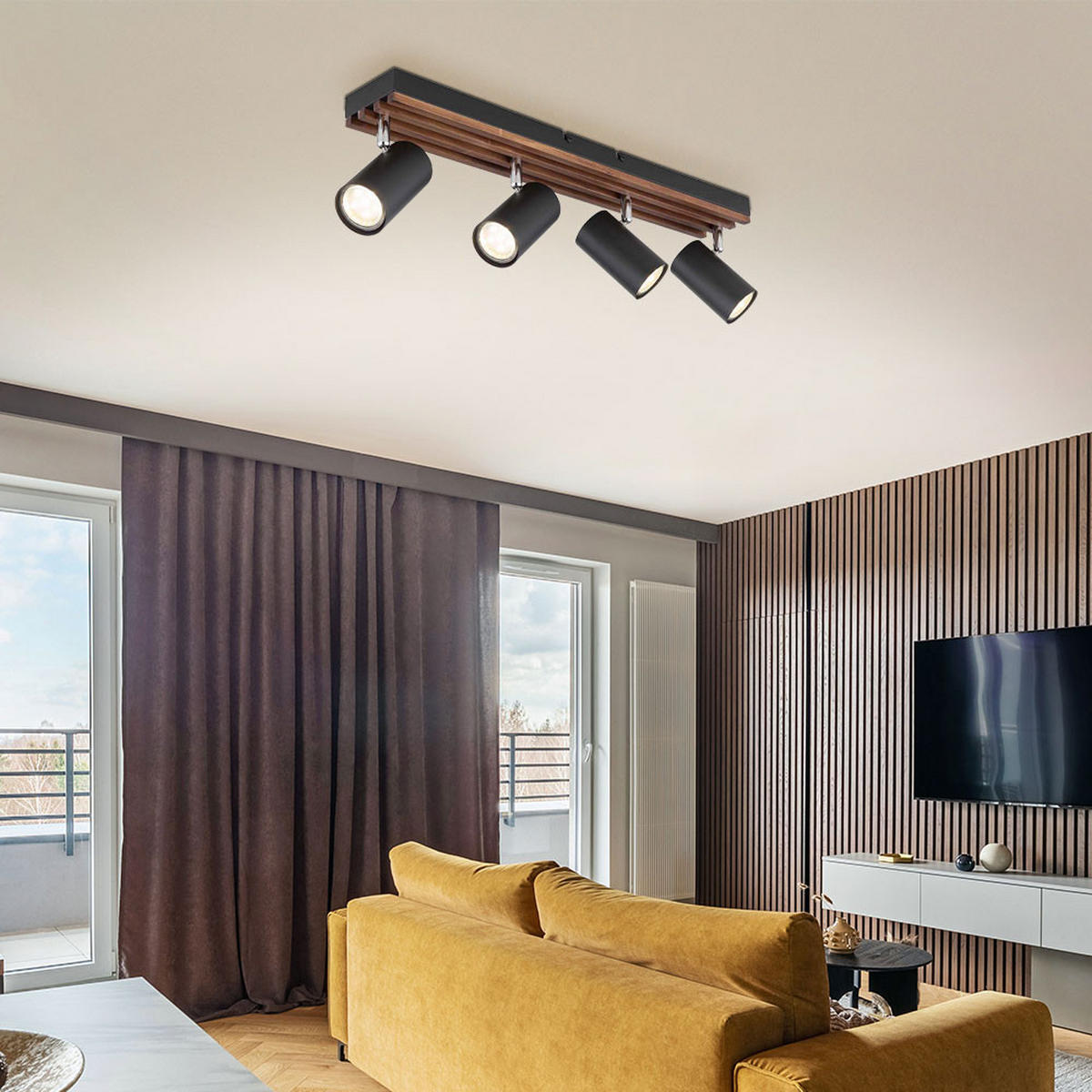 LED DECKENLEUCHTE Kayden Holzoptik Schwarz - Schwarz, Holz (56/8/12.5cm) - Globo Lighting