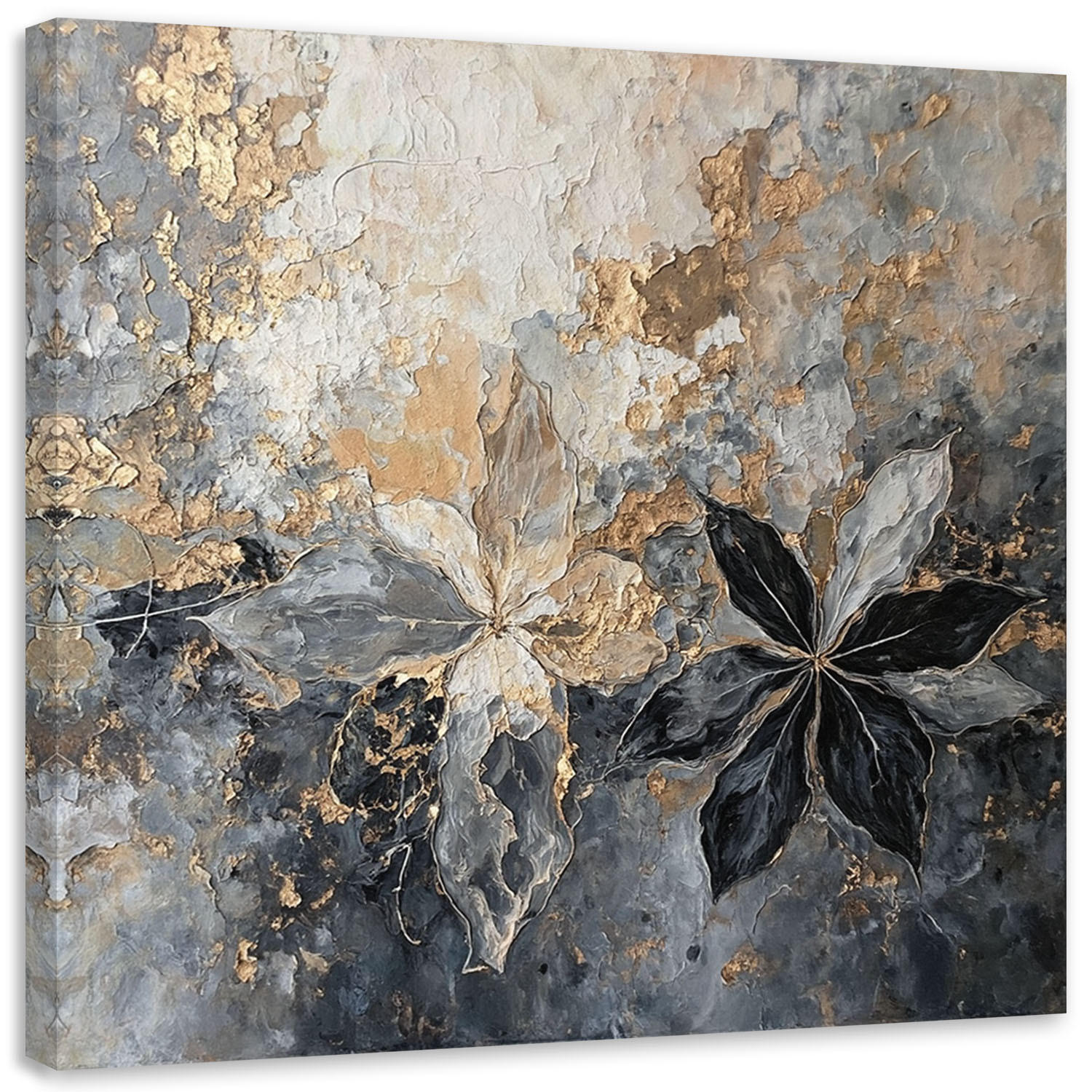 LEINWANDBILD Blätter abstrakte Textur golden 30x30cm - Silberfarben, Textil (30/30cm) - Feeby