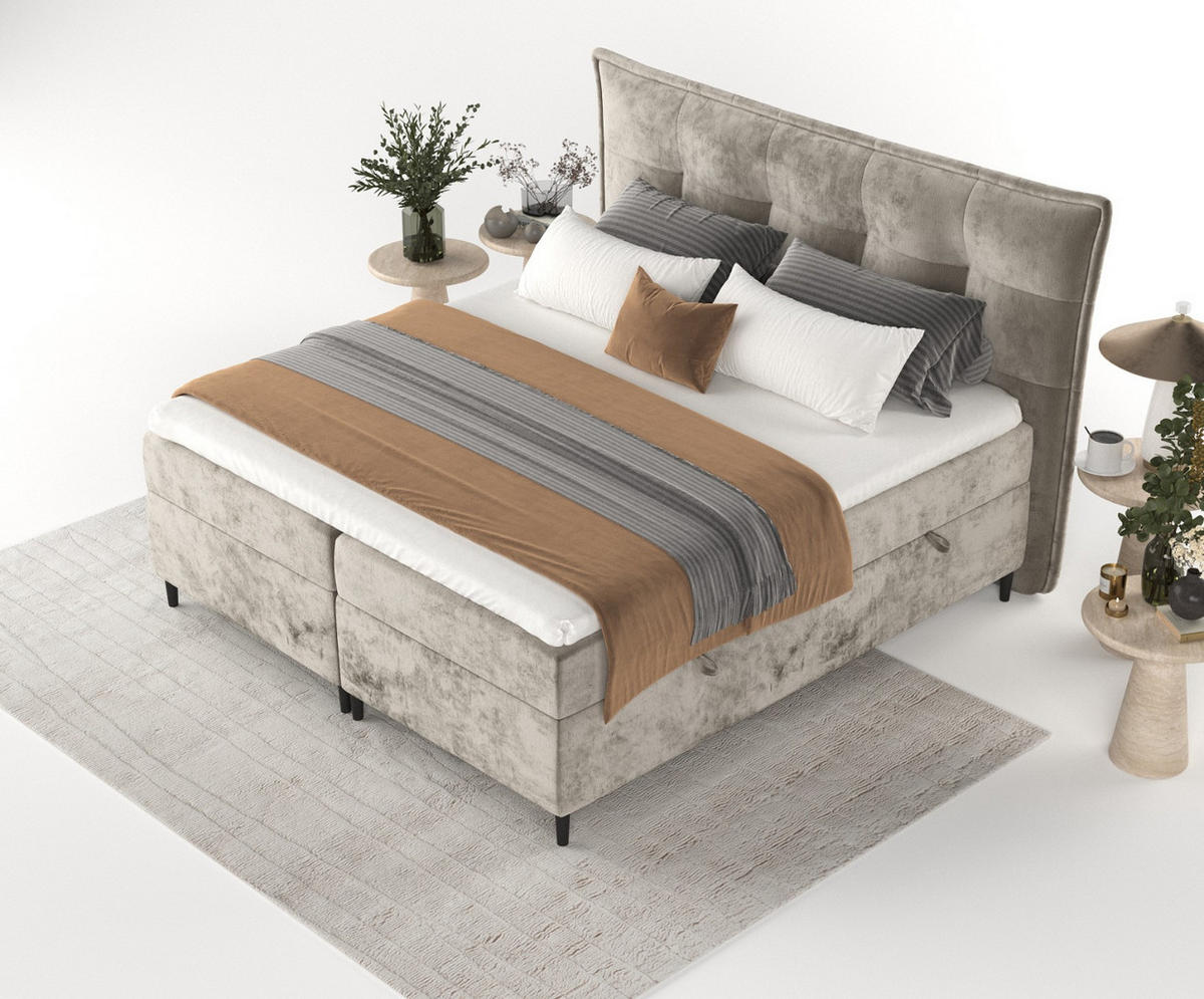 BOXBETT Las Palmas 140/200 cm Beige im Lotta Stoff - Beige/Schwarz, Holz/Holzwerkstoff (140/200cm) - AltaBeds