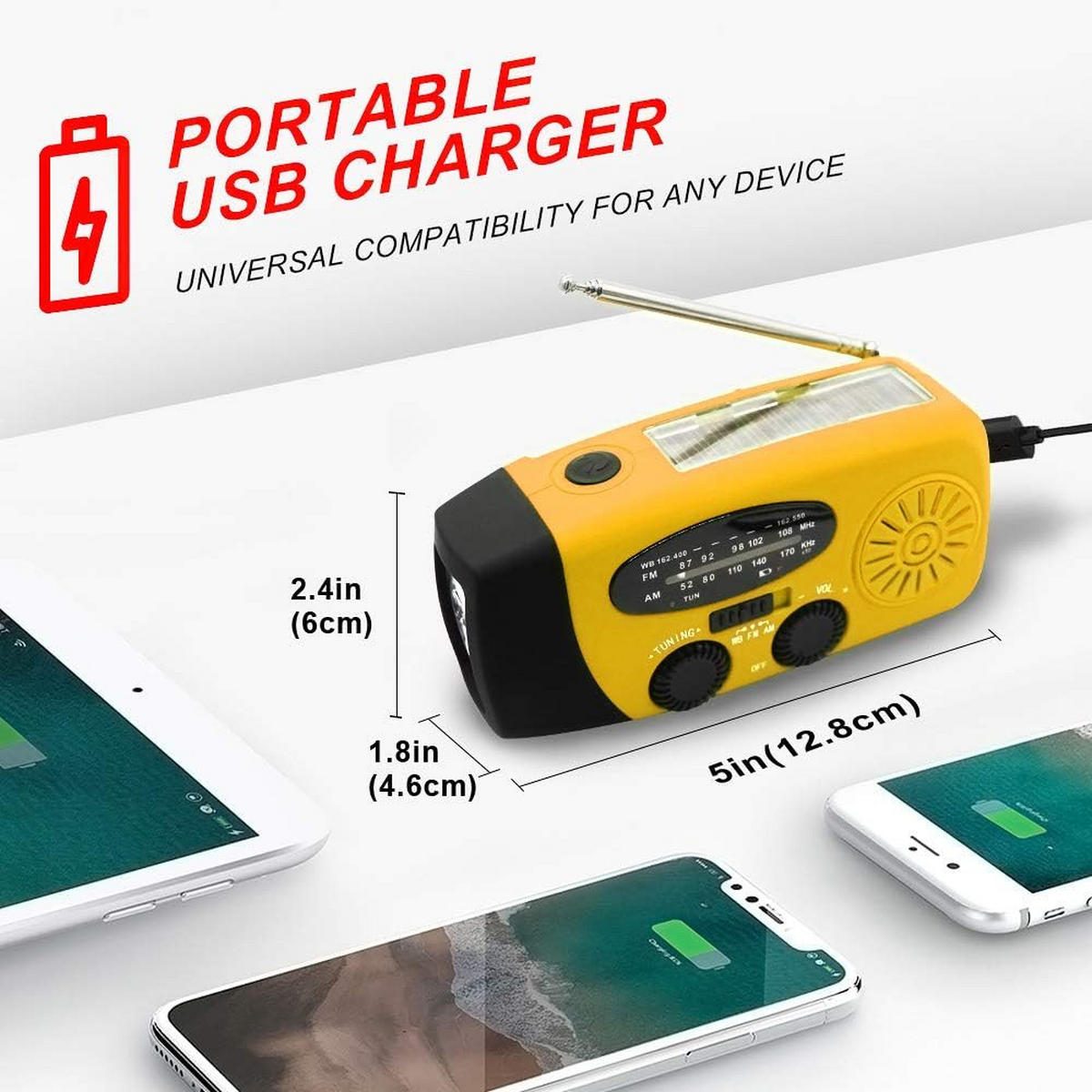 RADIO – NOAA AM/FM – Handkurbel-Generator / LED-Taschenlampe / 2000-mAh-Powerbank – Gelb - Gelb, Kunststoff (12.8/4/6.5cm) - DCA