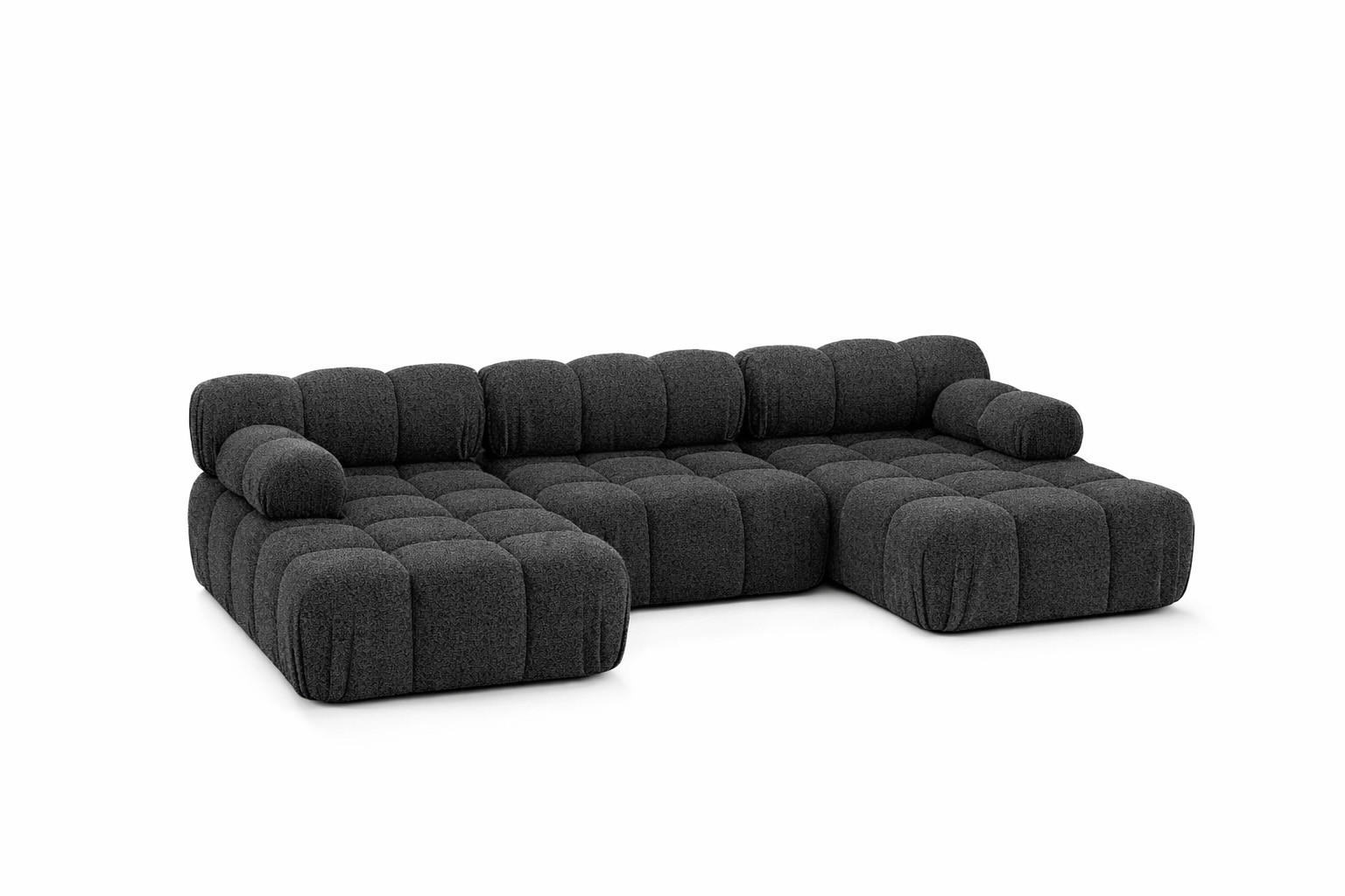 ECKSOFA U-Form, Stoff Bouclé Abriamo, Graphit, Selia U - Graphitfarben, Holz (285/70/160cm) - Kaiser Möbel