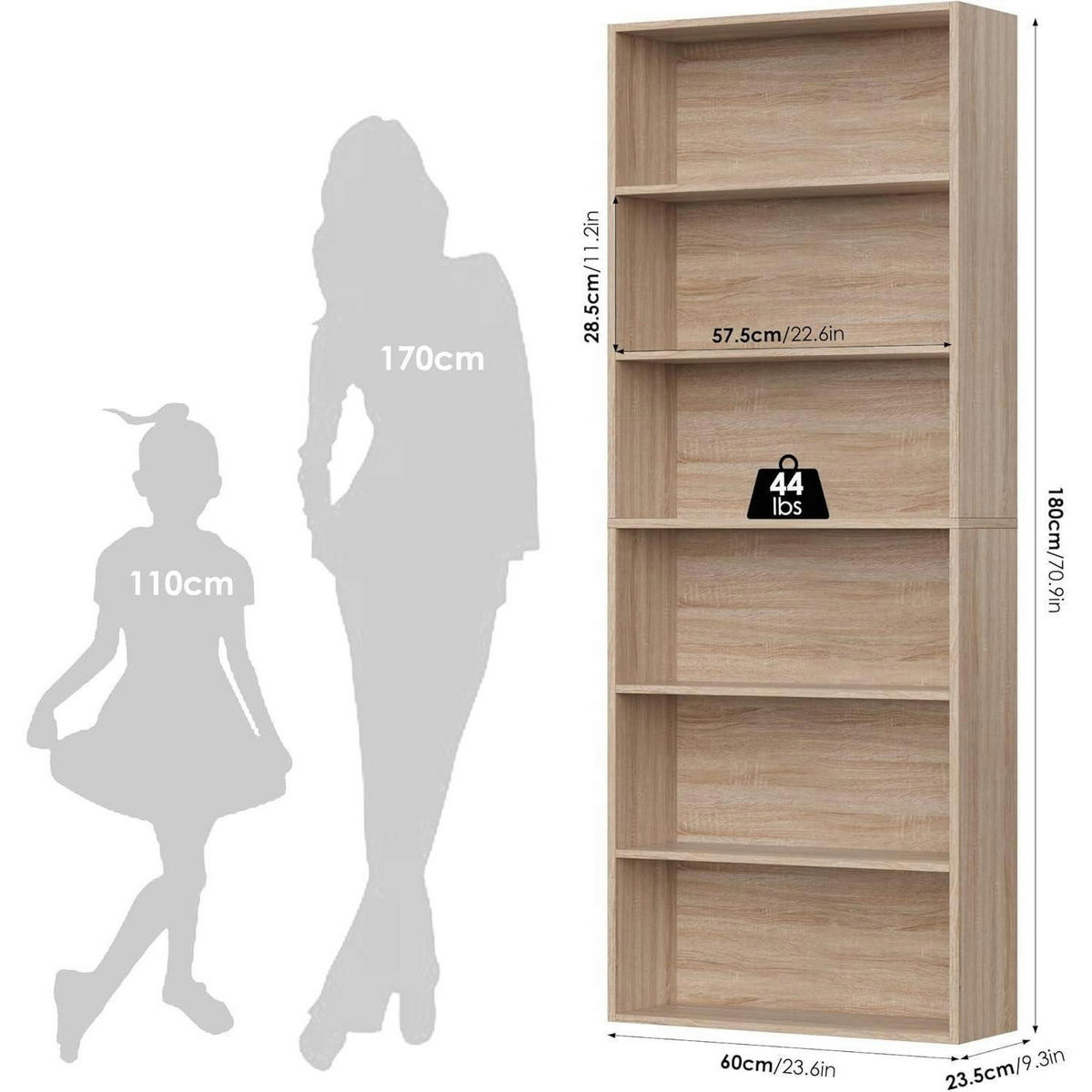 BÜCHERREGAL Helleiche 180 x 60 x 23,5 cm - Sandfarben, Holzwerkstoff (60/180/23.5cm)