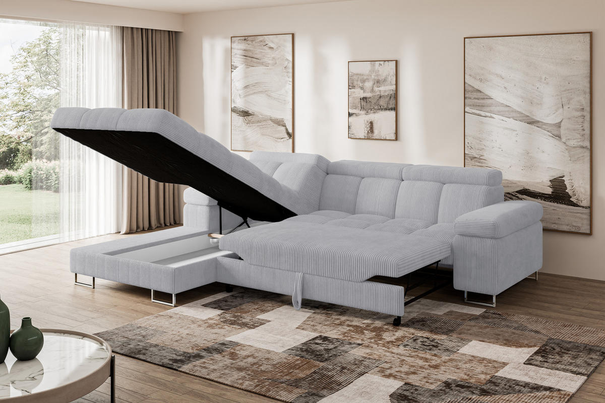 ECKSOFA mit Schlaffunktion Ottomane Links COMA L 271x203x79 Grau Cord - Anthrazit, Holzwerkstoff/Textil (271/203cm) - ALTDECOR