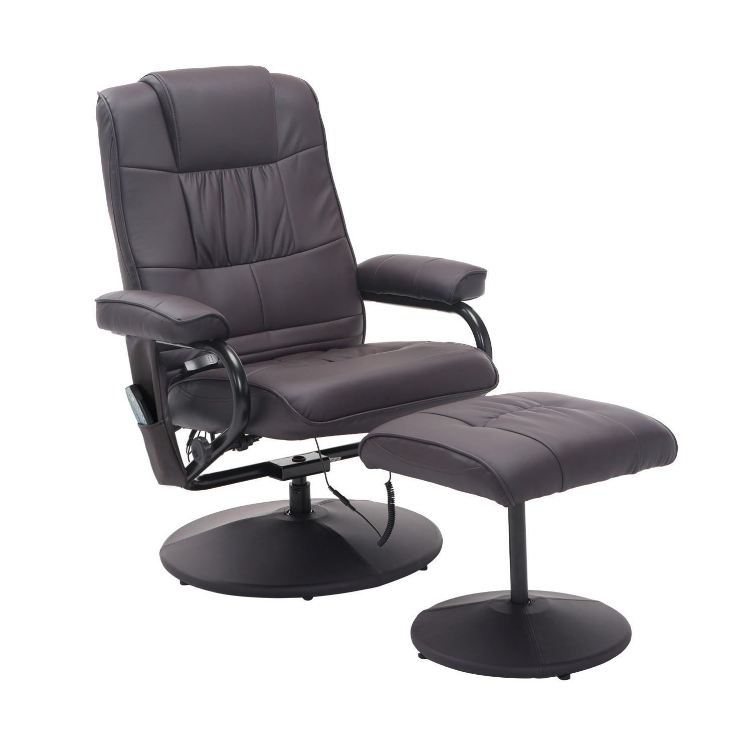 MASSAGESESSEL in Braun mit Hocker, 360° drehbar und frei verstellbarer Rückenlehne,77/84/95 cm - Braun, Metall (77/95/84cm) - Flora Grace
