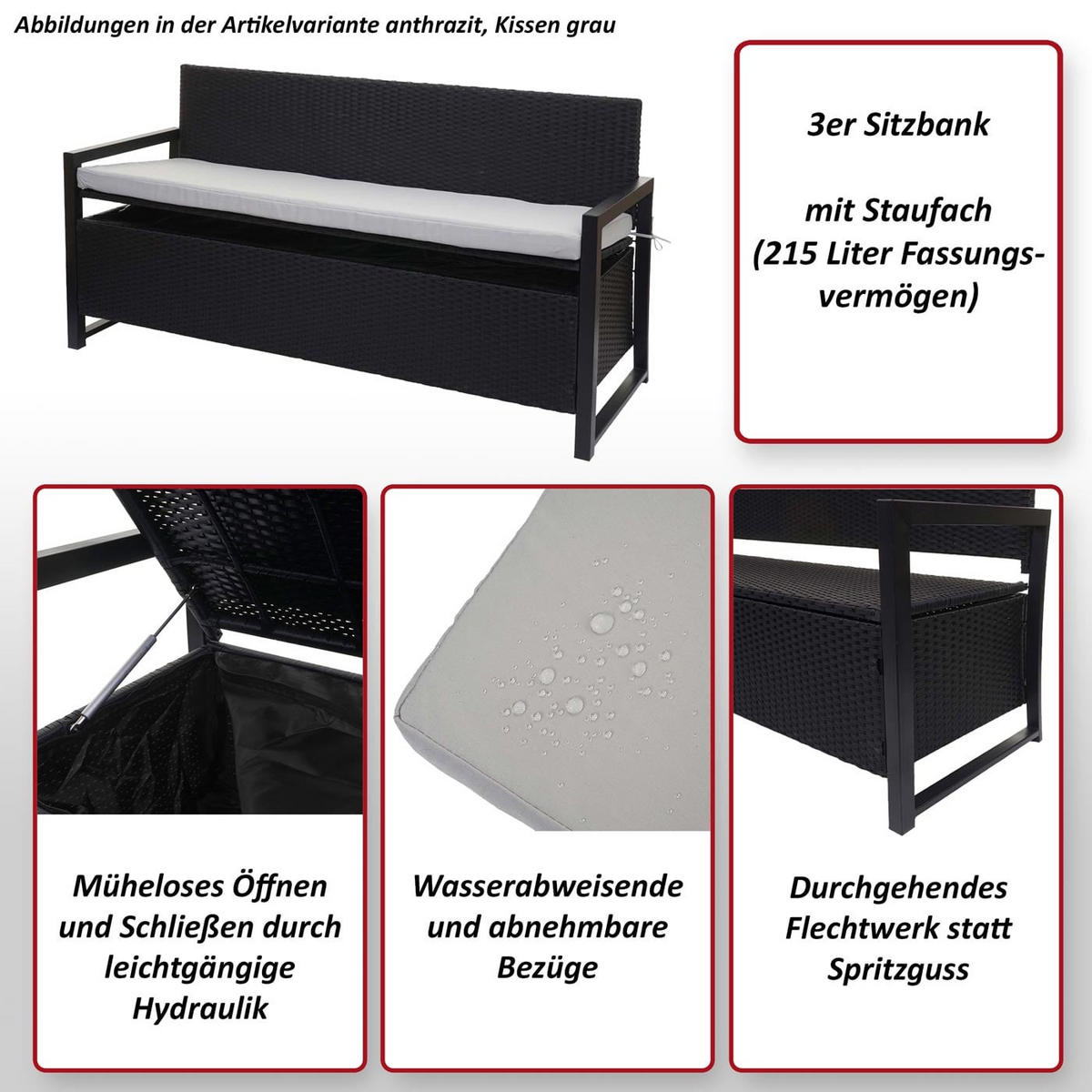 SITZBANK Grau, Bordeaux - Bordeaux/Grau, Kunststoff (164/87/57cm) - MCW