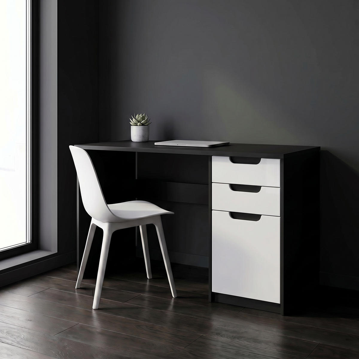 SCHREIBTISCH Logan Fronten in Weiß matt - Weiß, Holzwerkstoff (60/129/76cm) - Vladon