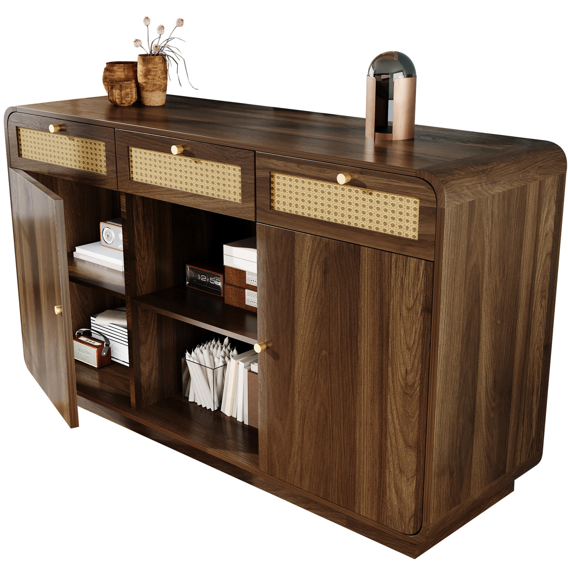 SIDEBOARD 120/40/85 cm aus MDF und Spanplatte mit Rattanfronten Nussbaum - Walnussfarben, Holzwerkstoff (120/85/40cm) - Modenvie