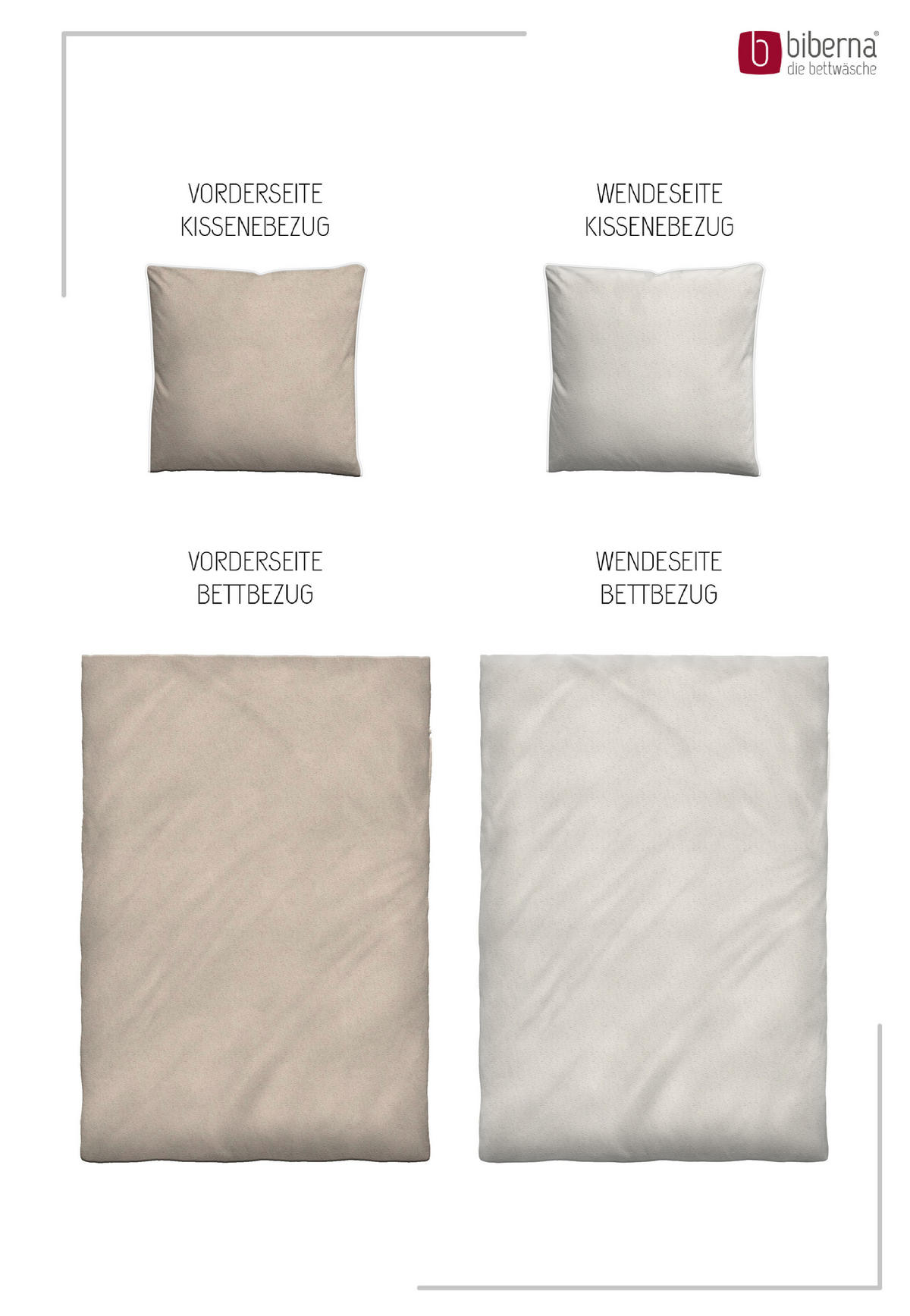 BETTWÄSCHE-GARNITUR Premium Biber Melange UNI kitt, 155x200 cm + 80x80 cm - Beige, Textil (155/200cm) - biberna