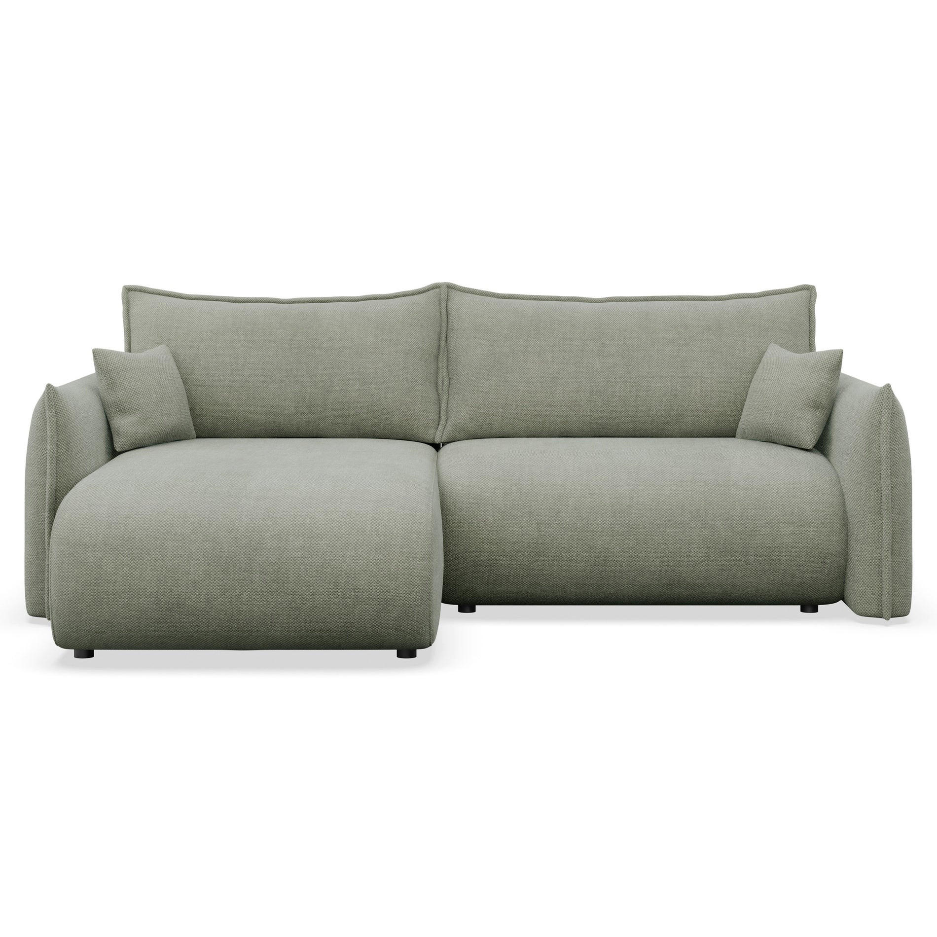 ECKSOFA Cushi Salbeigrün-Chenille - Schwarz/Hellgrün, Kunststoff/Textil (252/183cm) - Selsey