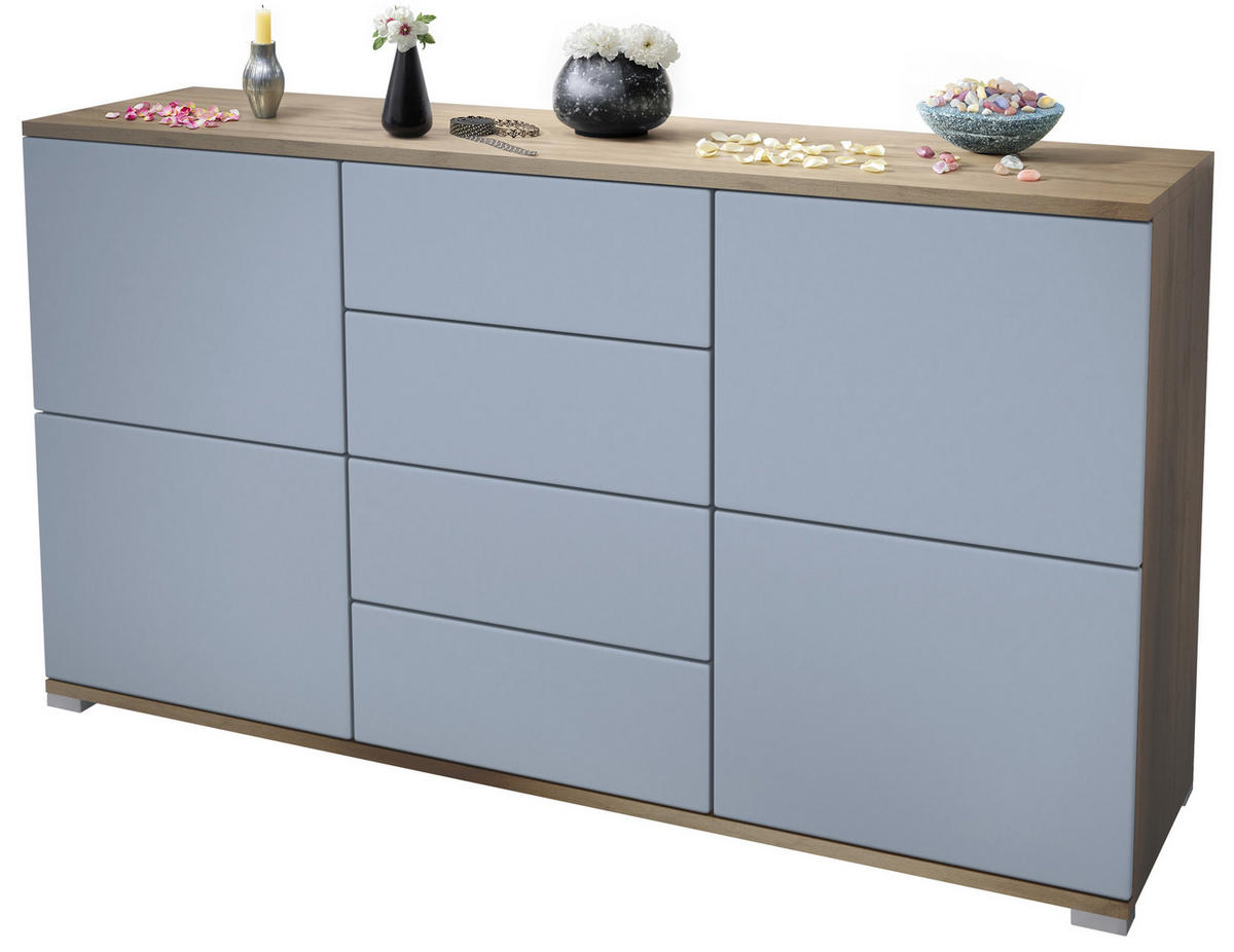 SIDEBOARD Rova Denim matt - Pastellblau, Holzwerkstoff (138.5/75.5/35cm) - Vladon