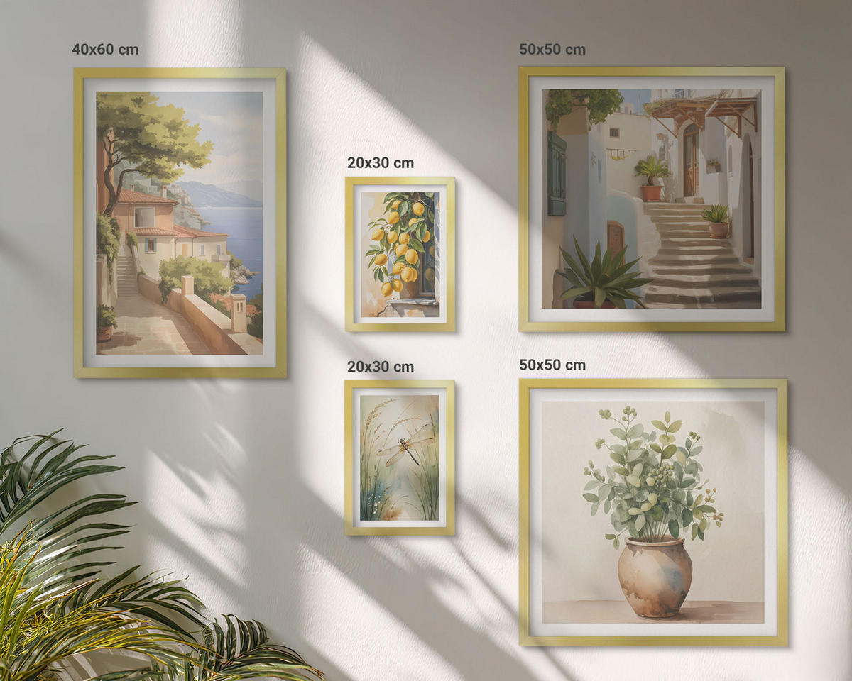 BILDER SET 5er Set - 50x50 cm & 20x30 cm & 40x60 cm Goldrahmen - Architektur der Zitronenstadt - Goldfarben, Kunststoff (40/60cm) - TULUP