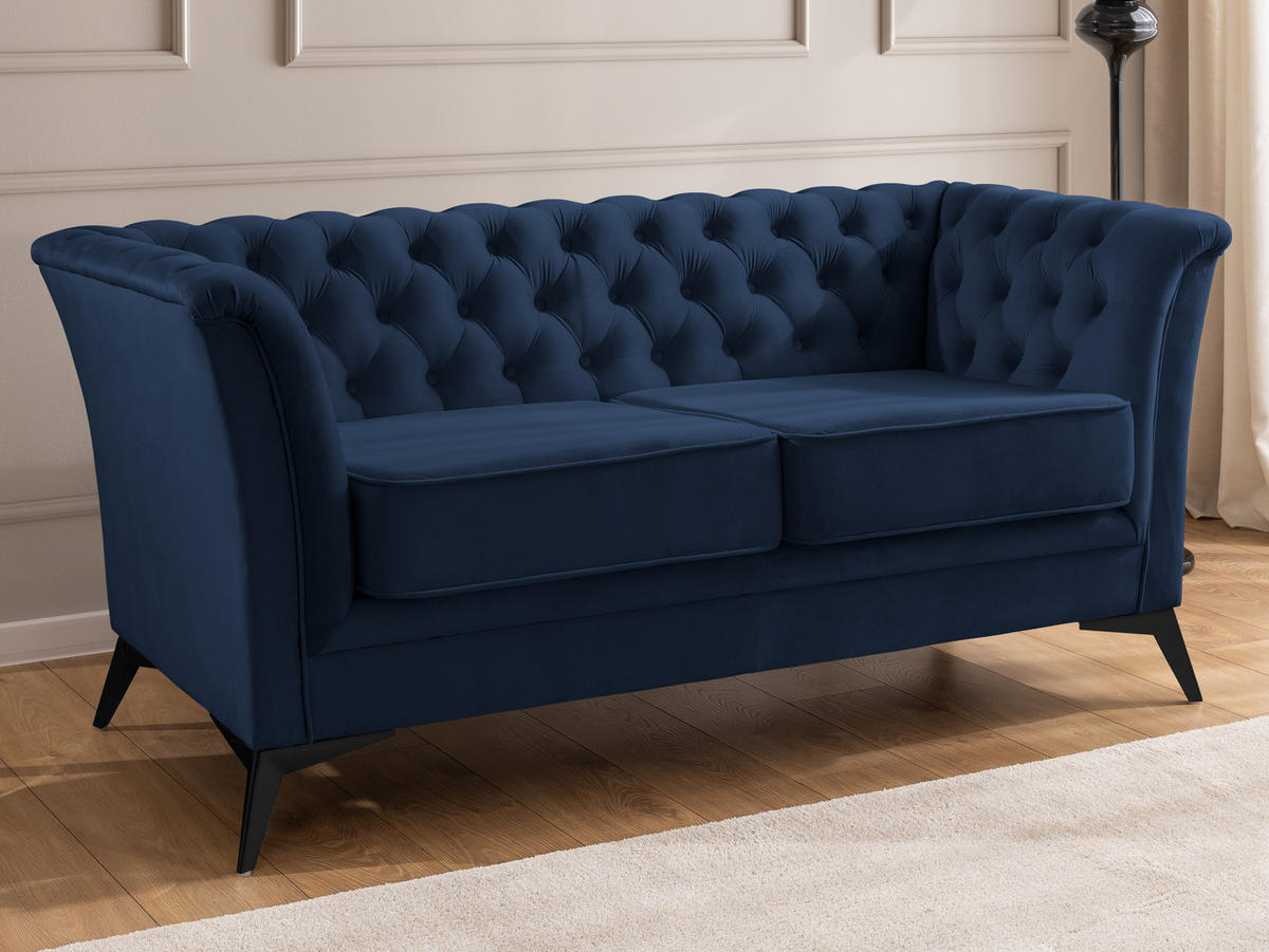 CHESTERFIELD-SOFA 2-sitzer Whitby Marineblau Samt mit schwarzen Füßen - Schwarz/Dunkelblau, Holz/Textil (175/78/82cm) - S-Style Möbel