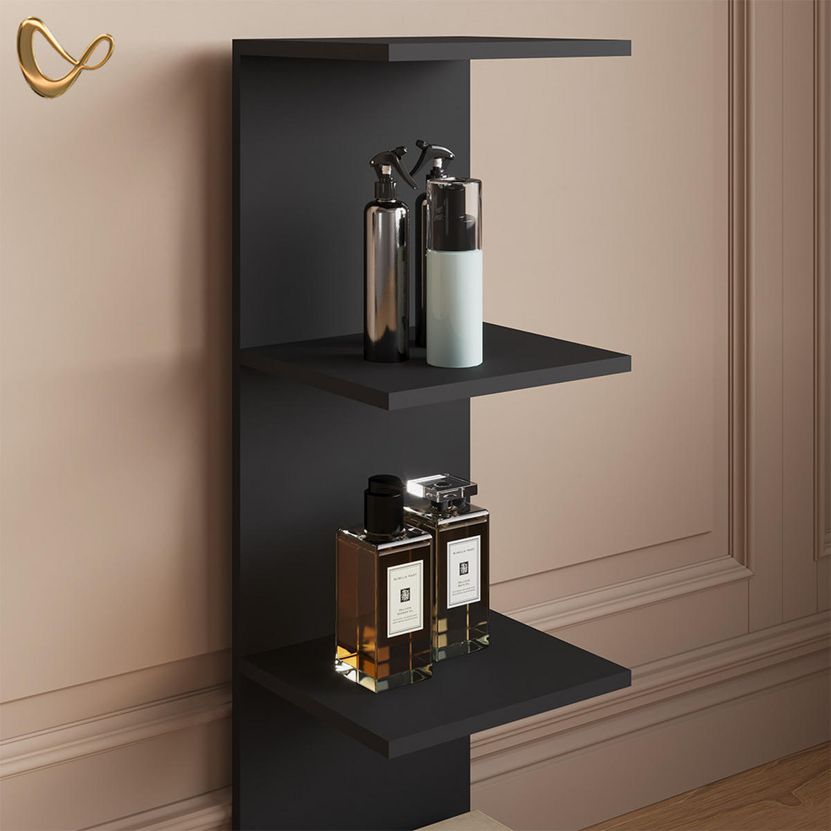 WANDREGAL Vesuvio Schwarz 30 x 95 cm 2er Set - Schwarz, Holzwerkstoff (30/95/28cm) - Livinity®