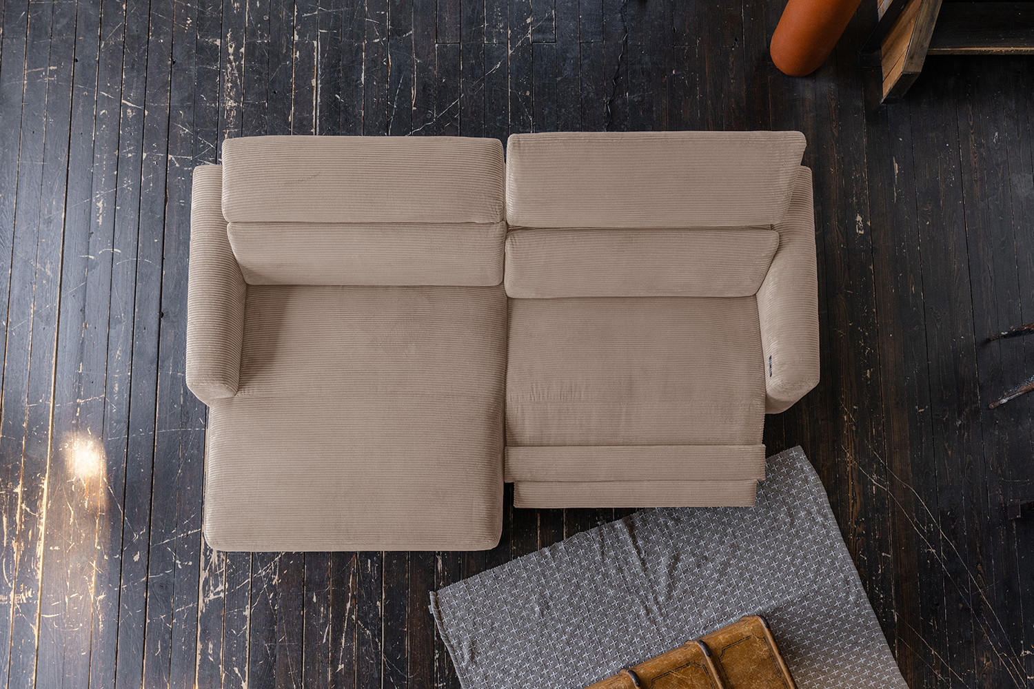 ECKSOFA LAISKA Taupe Cord Relaxfunktion - Taupe/Schwarz, Textil/Metall (282/177cm) - KAWOLA