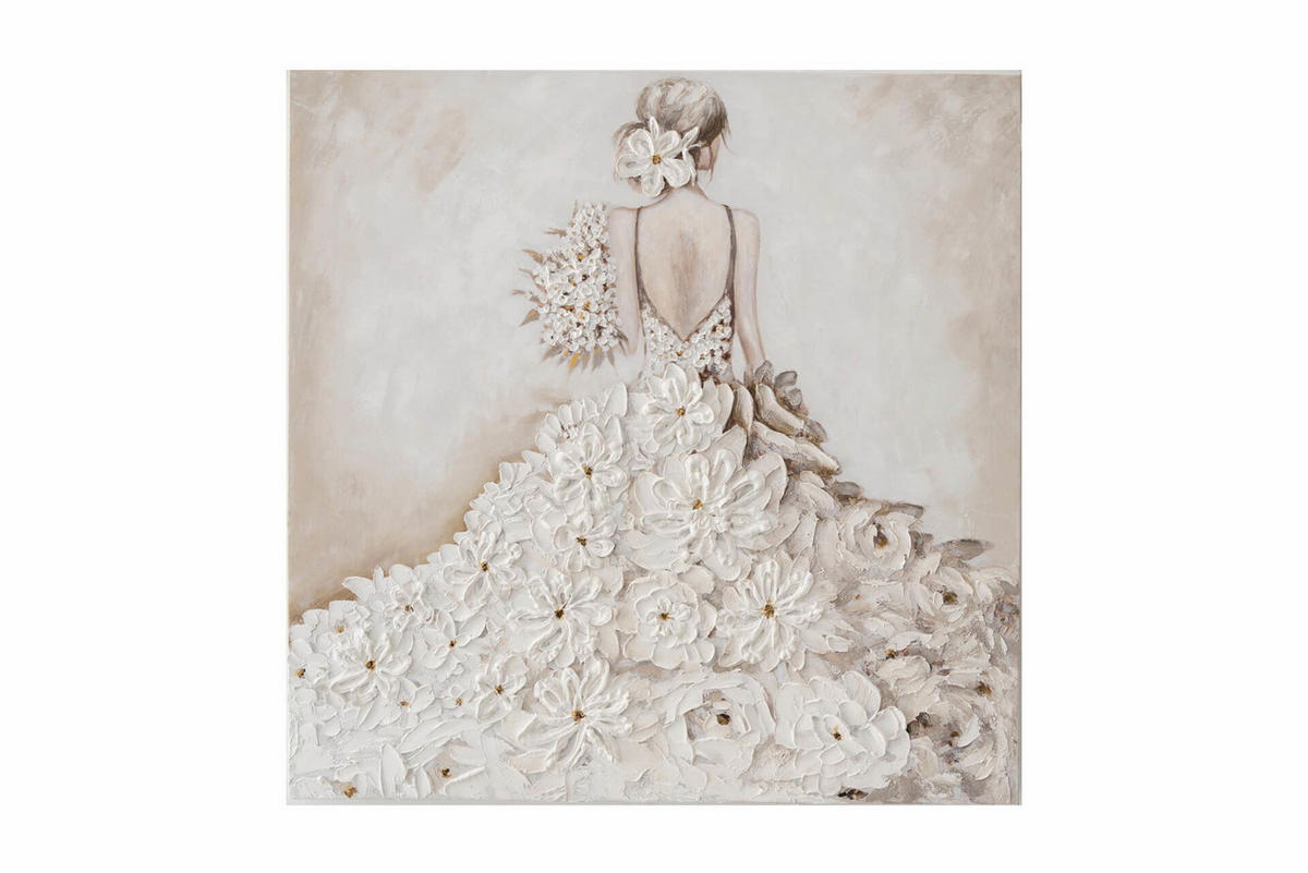 ACRYLBILD HANDGEMALT 80/80 cm - Beige/Weiß, Holz/Textil (1.6/80cm) - KUNSTLOFT