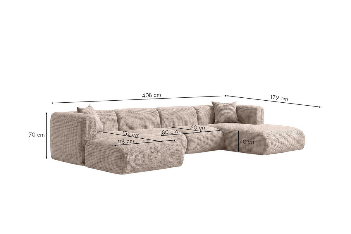 ECKSOFA U-Form, Chenille-Stoff Cremona, Beige, GRETA - Beige, Holz (408/70/179cm) - Kaiser Möbel