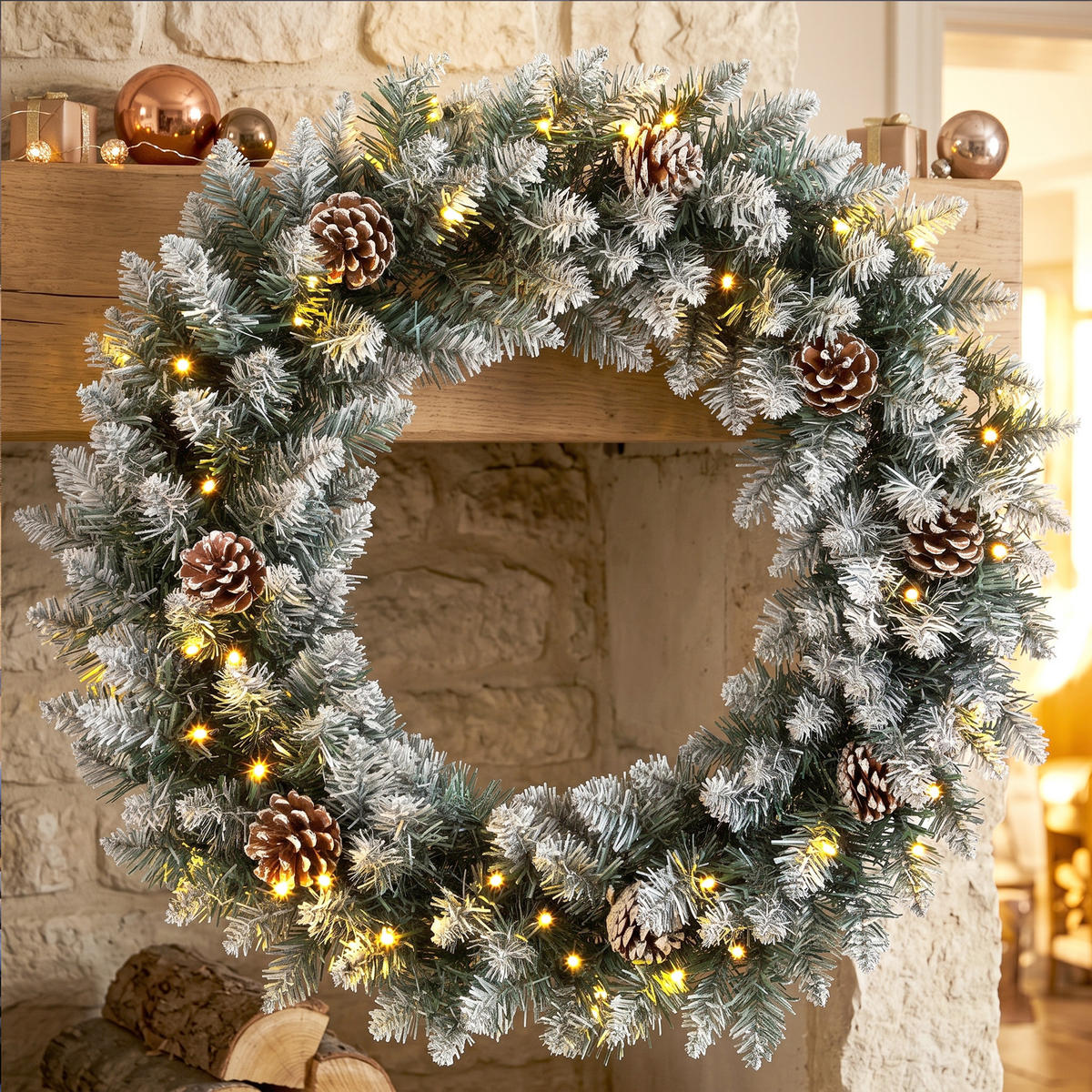 WEIHNACHTSKRANZ PVC Stahl Grün - Grün, Kunststoff (60/12/60cm) - HOMCOM