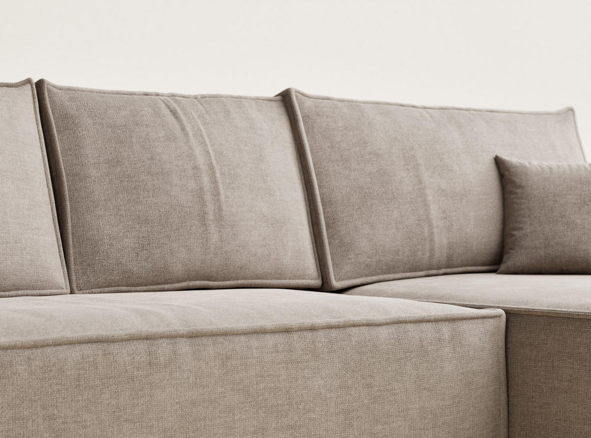 ECKSOFA Maze Grau braun Chenille-Stoff - Rechts Seite - Graubraun/Schwarz, Holz/Holzwerkstoff (294/185cm) - Maison de Reve