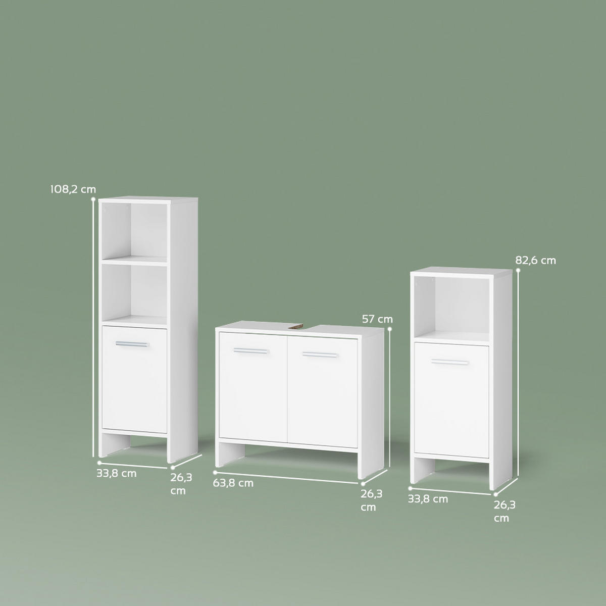 BADMÖBEL-SET Amalfi Weiß 3-teilig - Weiß, Holzwerkstoff (63.8/57/26.3cm) - Livinity®