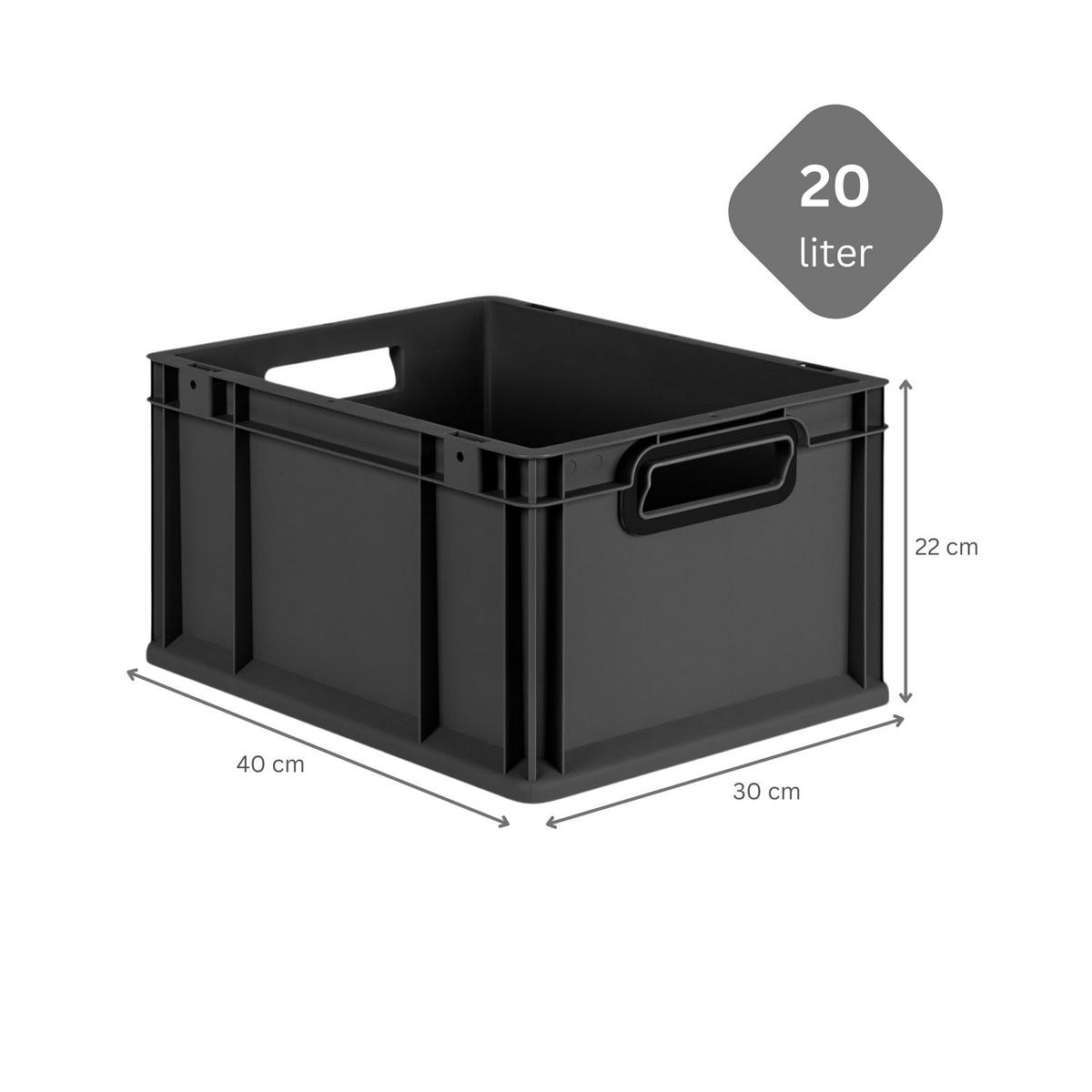EUROBOX 8x NextGen Color mit Auflagedeckel 22x30x40 cm 20 Liter Schwarz Griffe schwarz offen - Anthrazit/Schwarz, Kunststoff (30/22/40cm) - PROREGAL